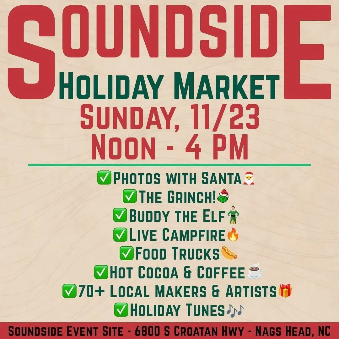 Looking forward to being back at @soundsidemarket this Sunday- been missing my summer crew there! If you find yourself down south come on and visit- always a festive environment!

Join us THIS SUNDAY for our first Soundside Holiday Market of the seas