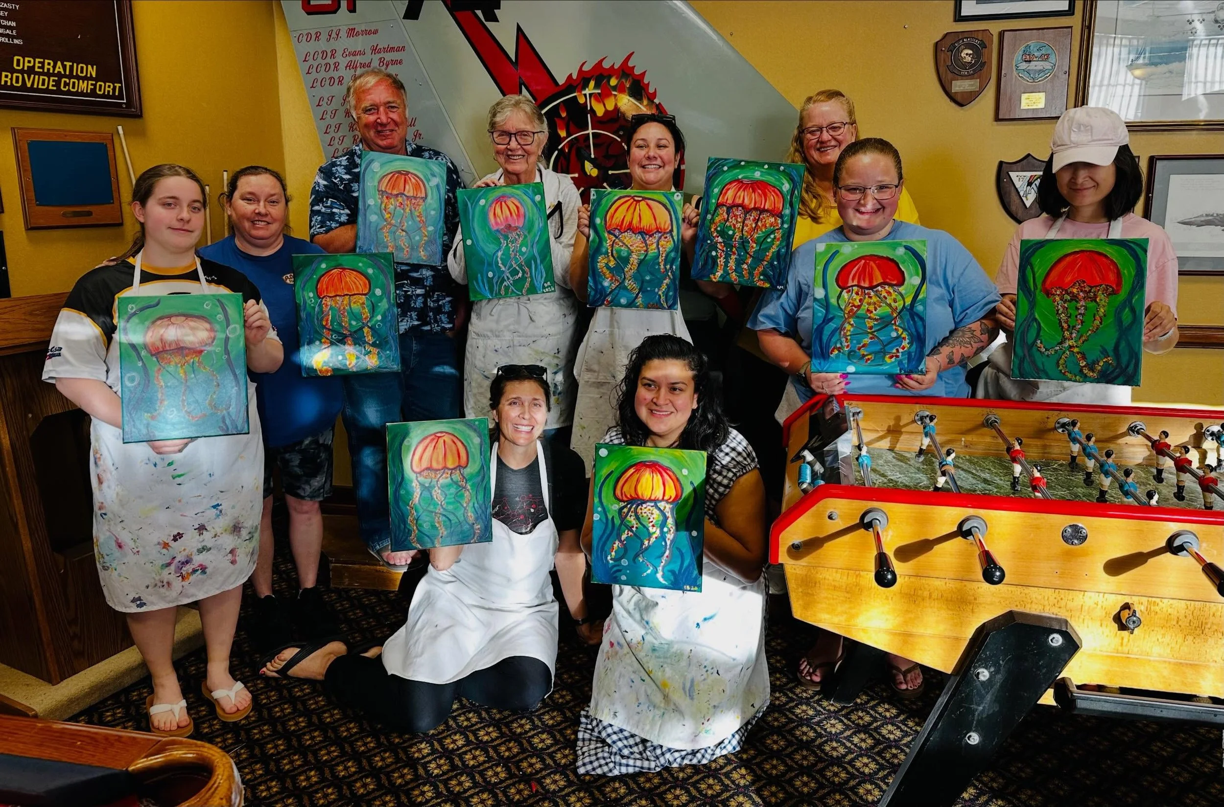 We had our monthly paint night at @nasoceana tonight and this group absolutely understood the assignment. 🎨✨ I had some of my regular painters back along with a few first-timers, and everyone painted glowing jellyfish paintings.

At the beginning of