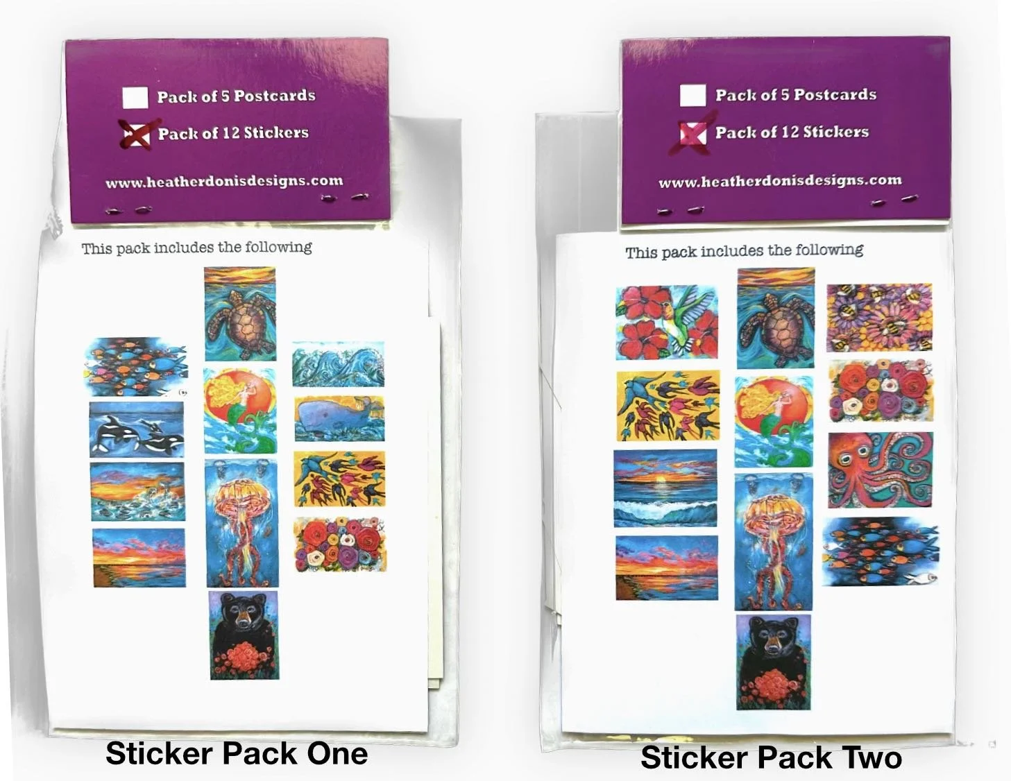 Two sticker packs of local art