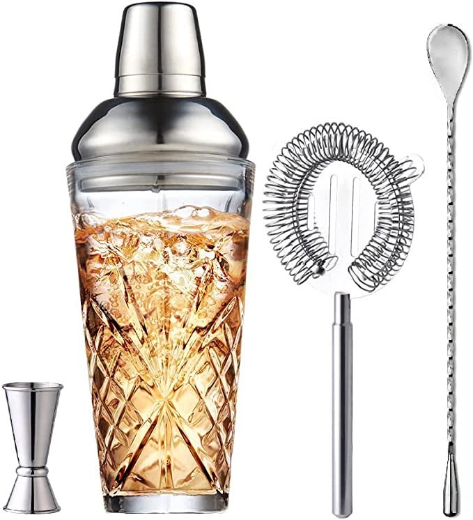 Crystal Cocktail Shaker and Accessories – Luxurious Bartender Kit with Cocktail Mixing Shaker