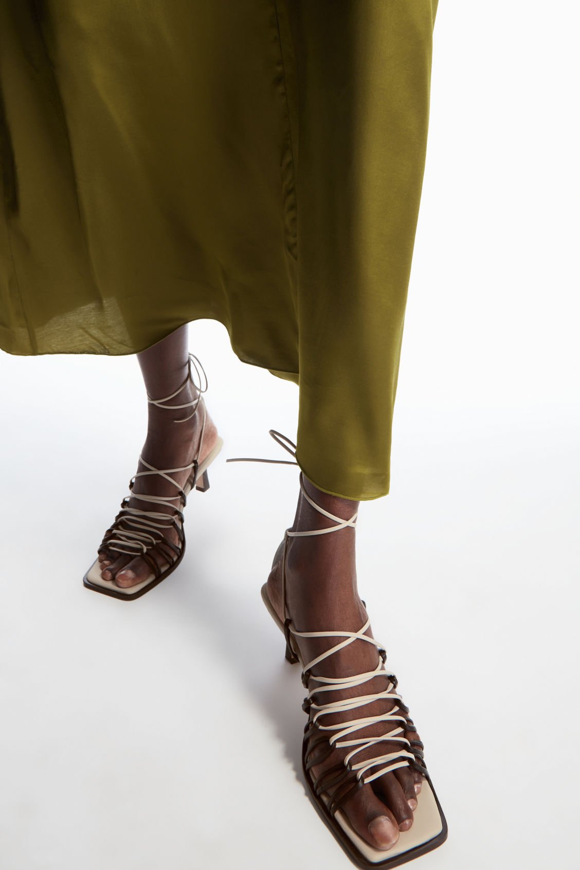 LACE-UP LEATHER HEELED SANDALS