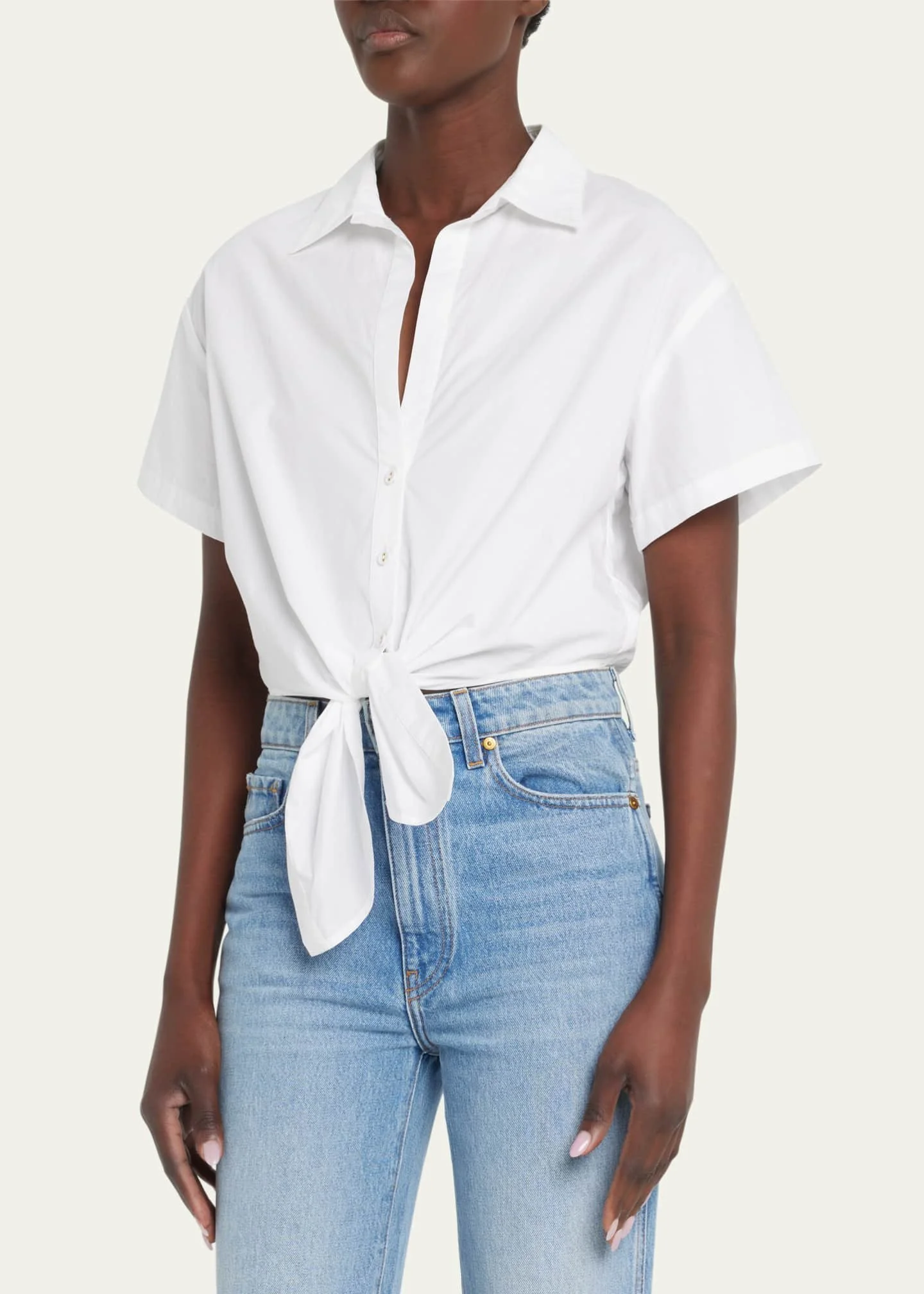 CARA CARA Asbury Tie-Front Cotton Button-Front Top