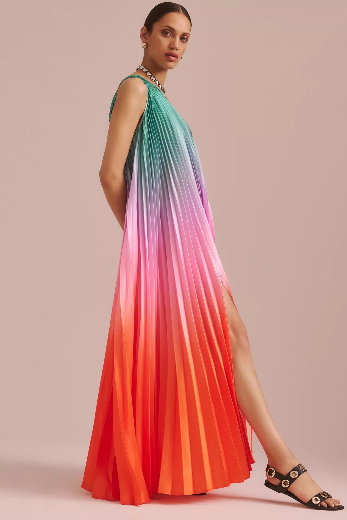 Delfi Collective One-Shoulder Pleated Ombre Dress
