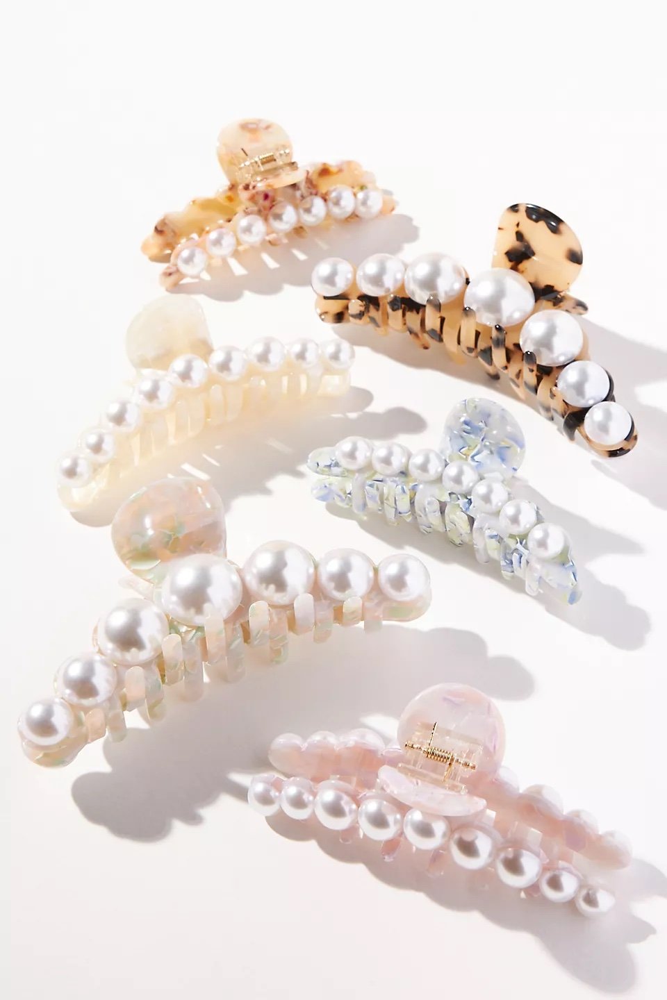 Pearl Embellished Hair Claw Clips, Set of 3