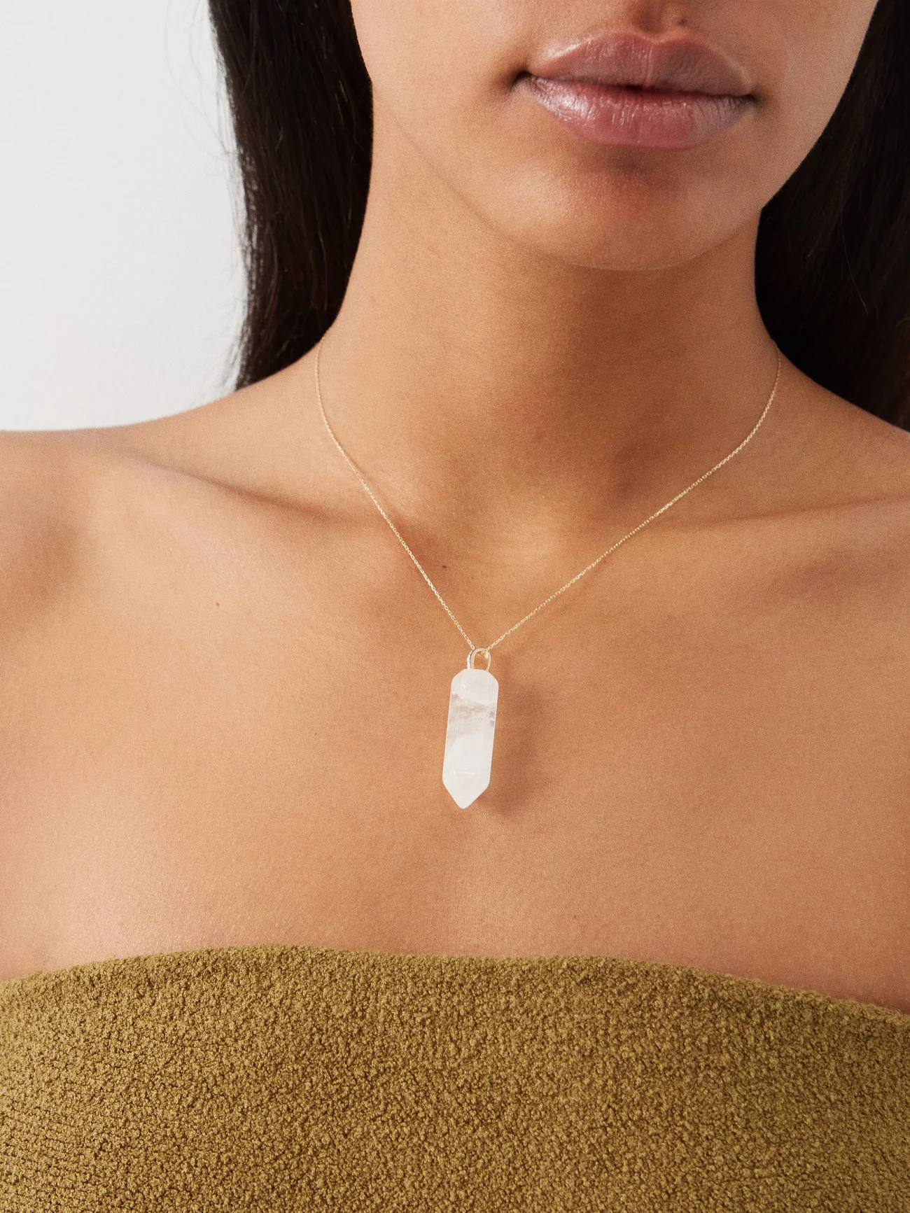 Healing Crystal quartz, diamond &amp; gold necklace