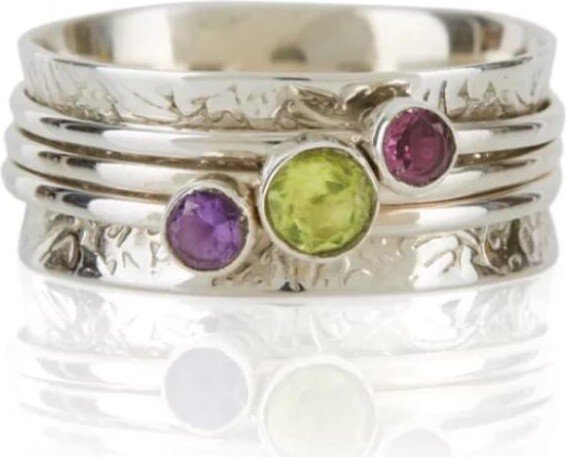 Charlotte's Web Jewellery Holi Prosperity Silver Spinning Ring - Amethyst, Peridot &amp; Rhodolite Garnet