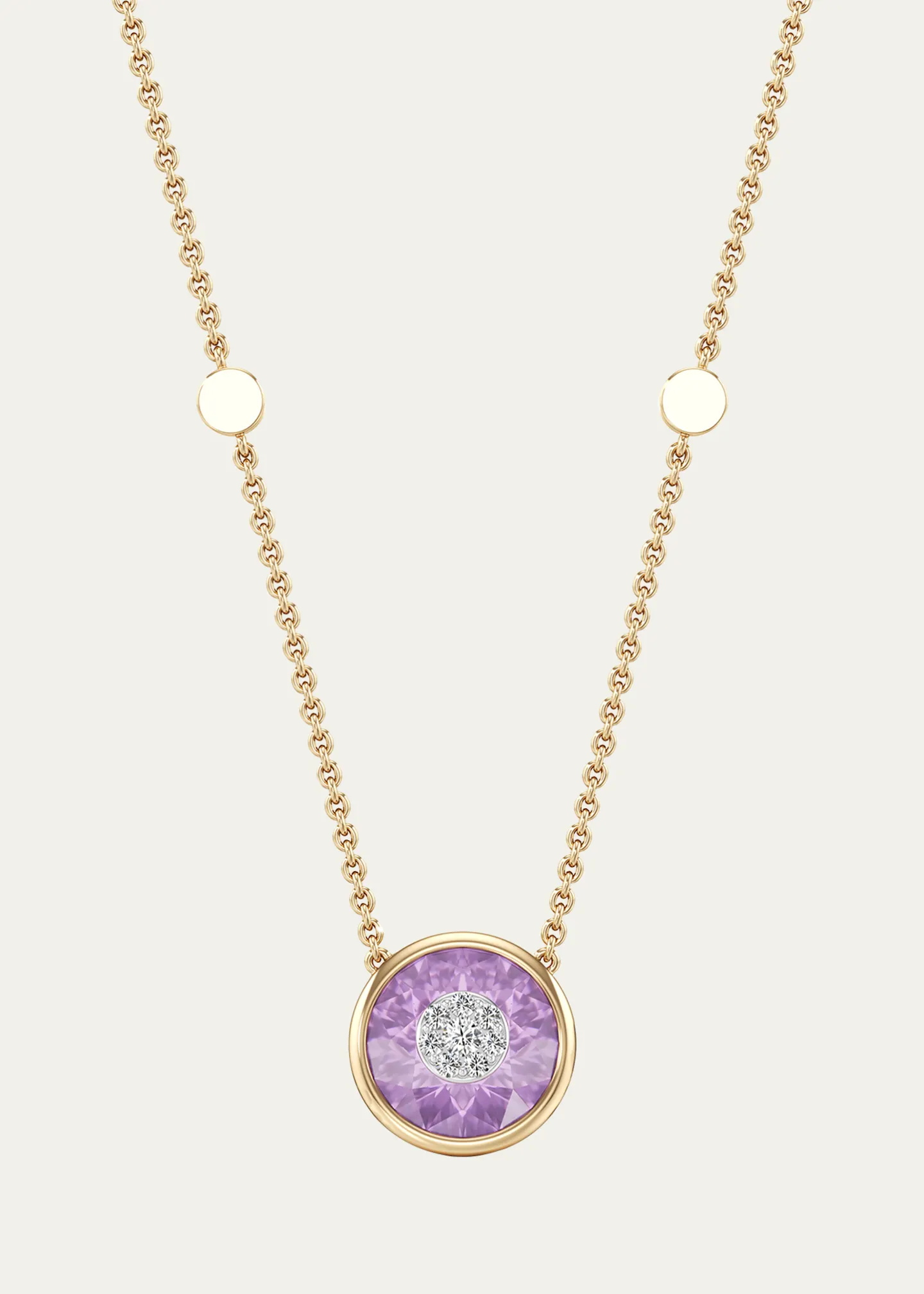 One Collection 10mm Pendant Necklace with Yellow Gold Bezel, Amethyst