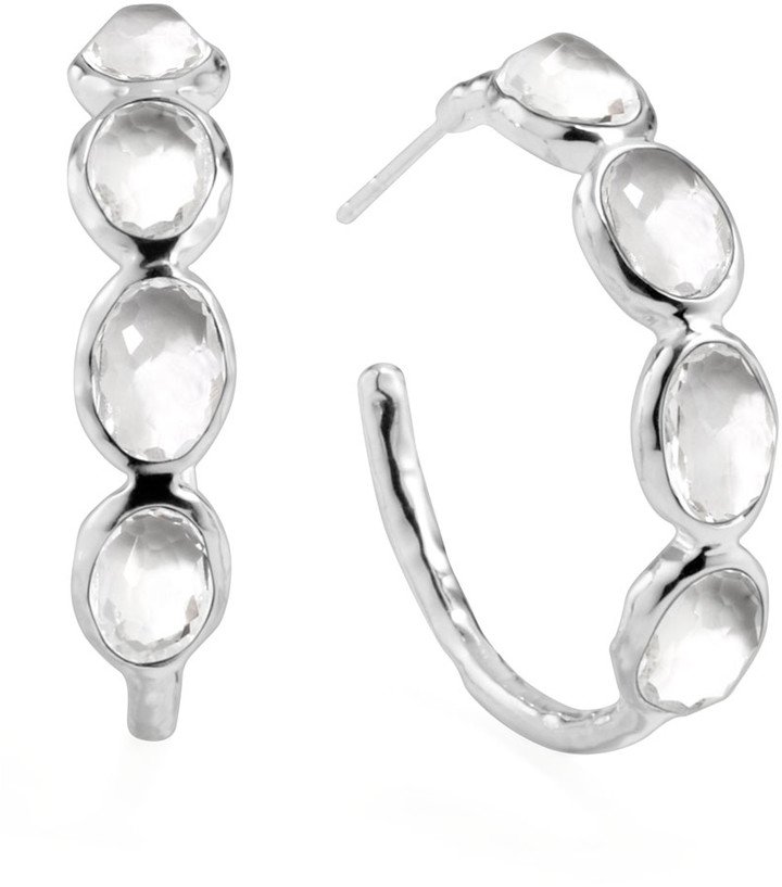 Rock Candy Silver Four-Stone #2 Hoop Earrings, Clear Quartz