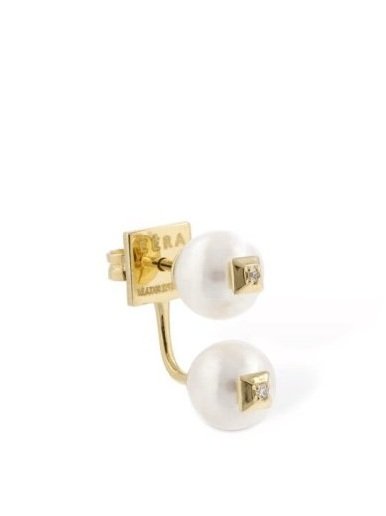 18k &amp; Pearl double mono earring