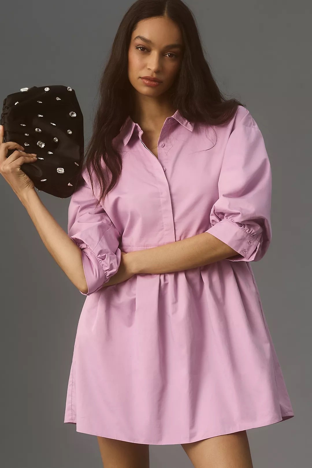 English Factory Puff-Sleeve Mini Shirt Dress