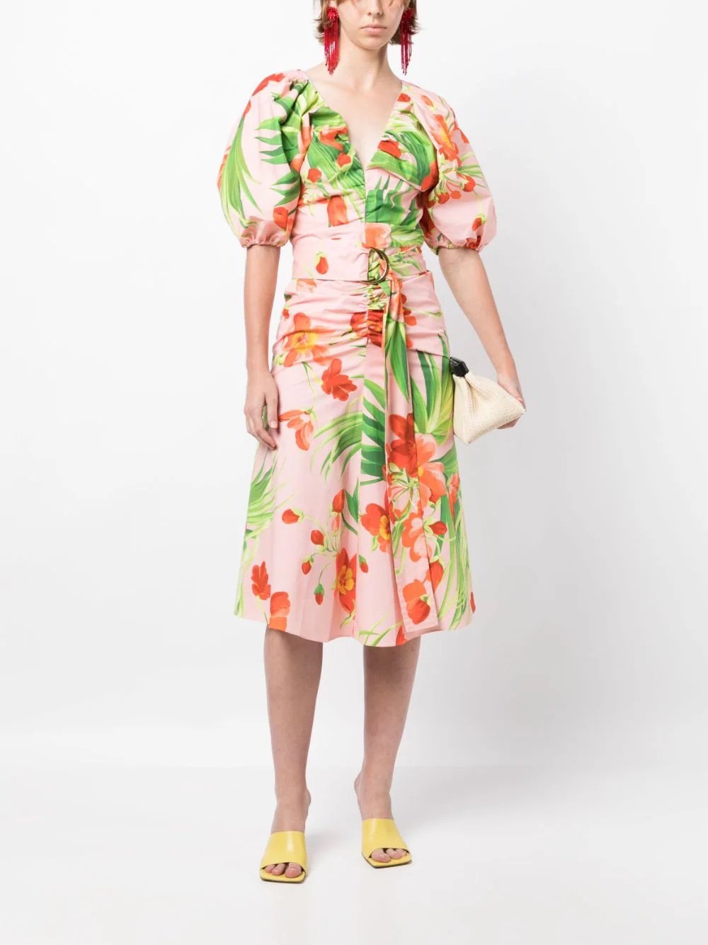 Tropical-print midi dress