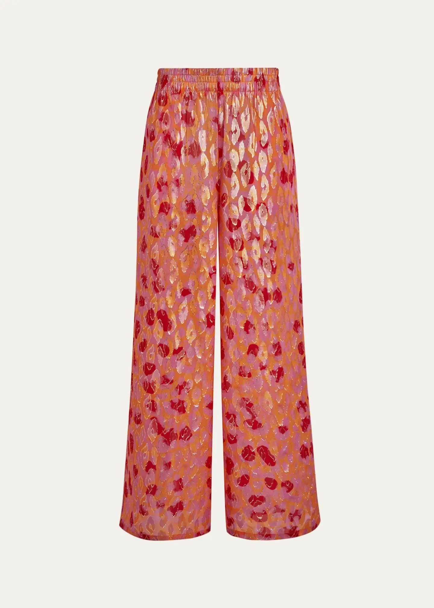 Abstract Leopard Printed Wide-Leg Silk Pants
