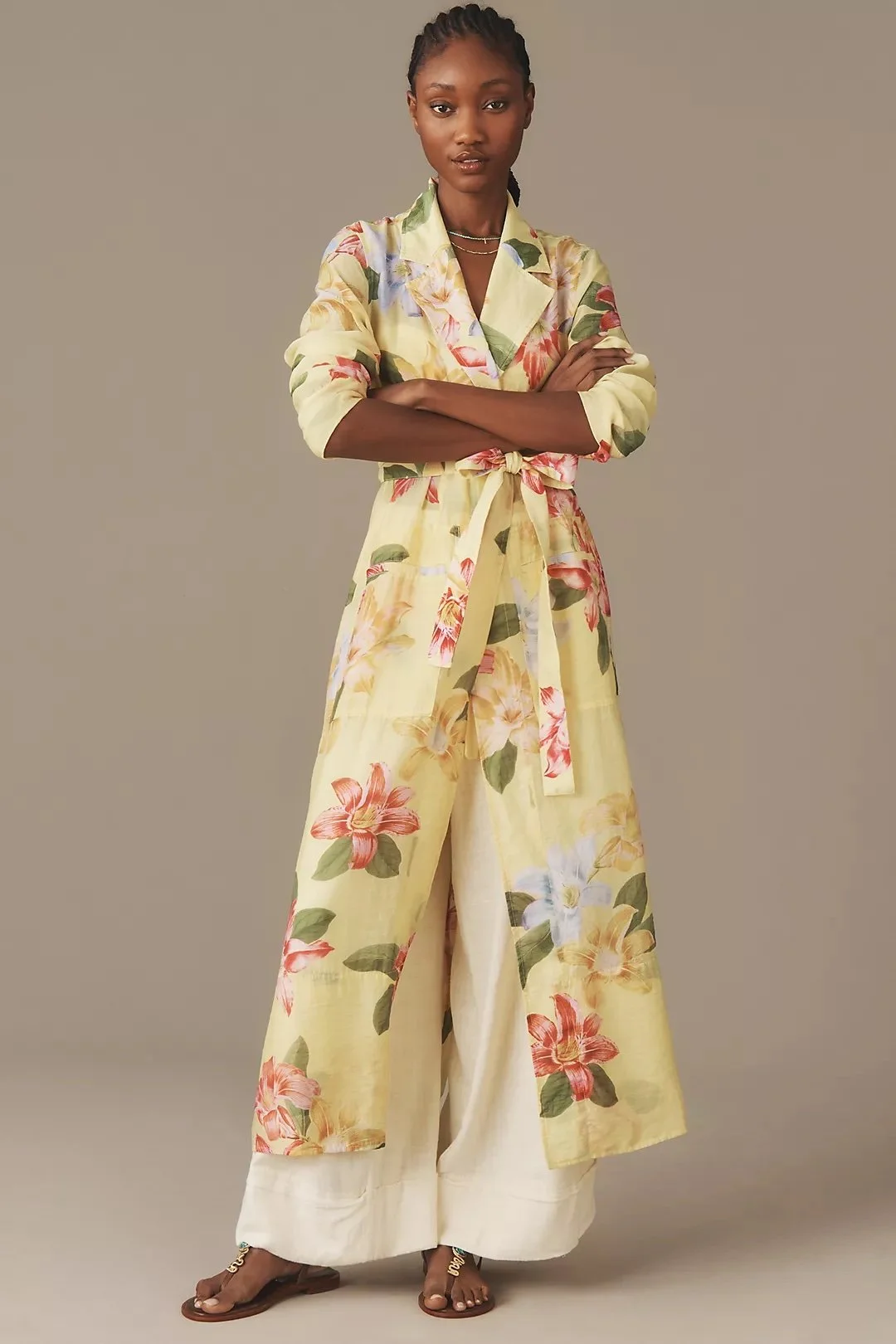 Sheer Printed Trench Coat