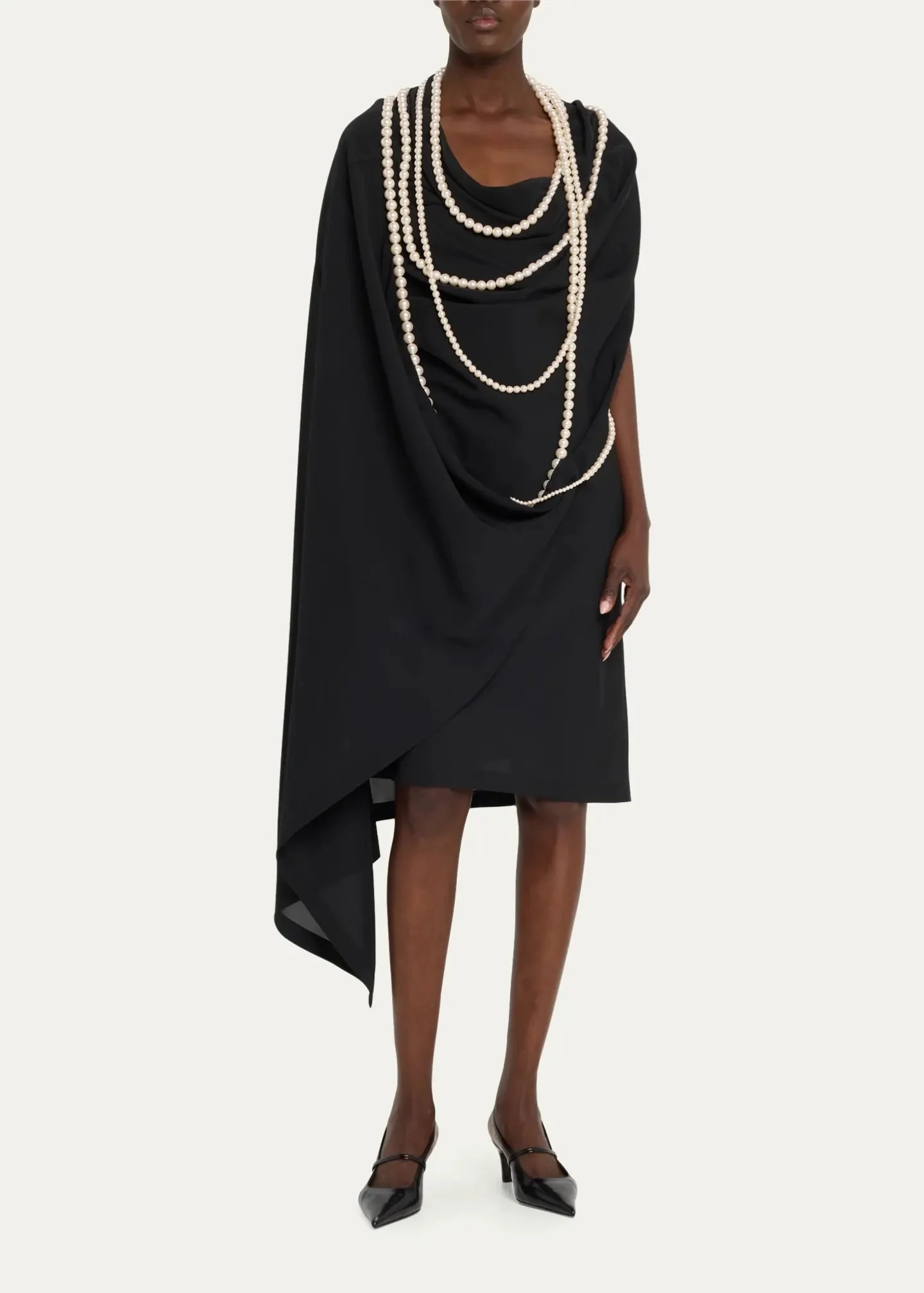 Draped Pearl Necklace Mini Dress