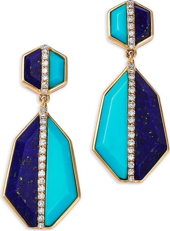 Diamond Geometric Drop Earrings in 14K Yellow Gold
