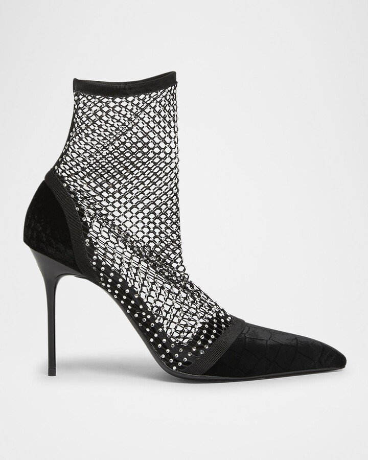 Velvet Strass Mesh Ankle Boots