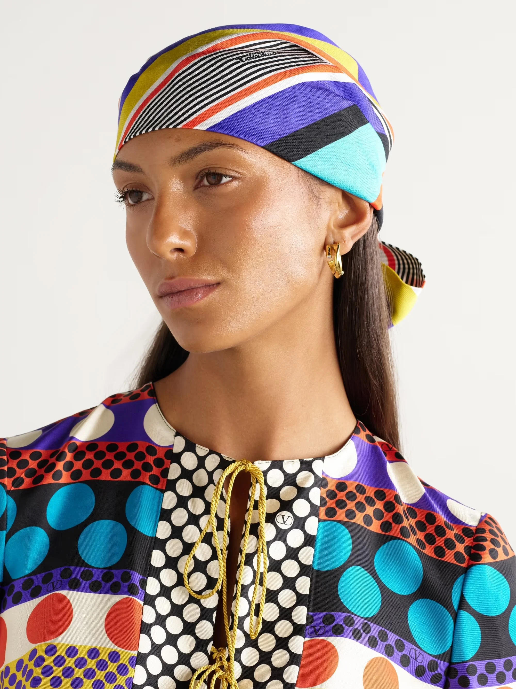 Escape striped silk and cotton-blend headband