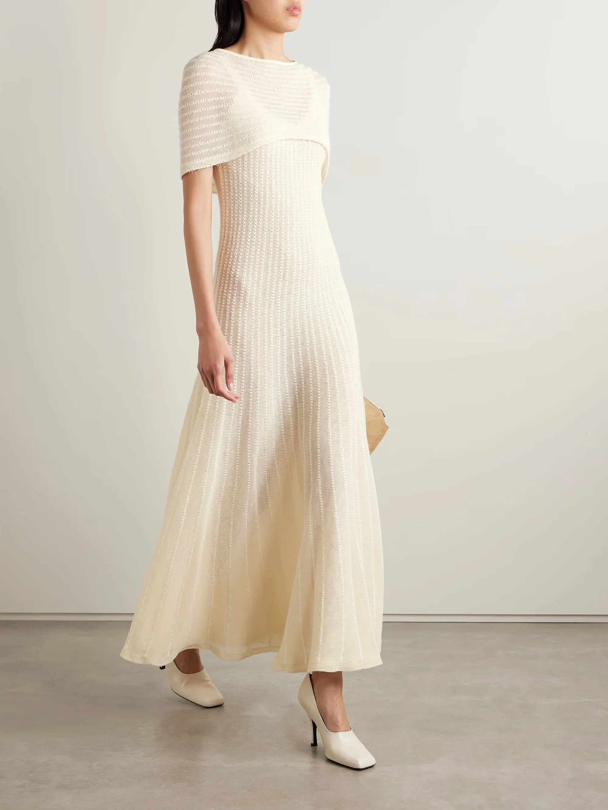 KHAITE - Thora Pointelle-knit Midi Dress - Cream