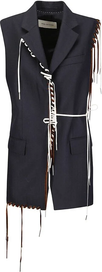 Sleeveless Wool Jacket With Contrasting Drawstring And Tailored Cut