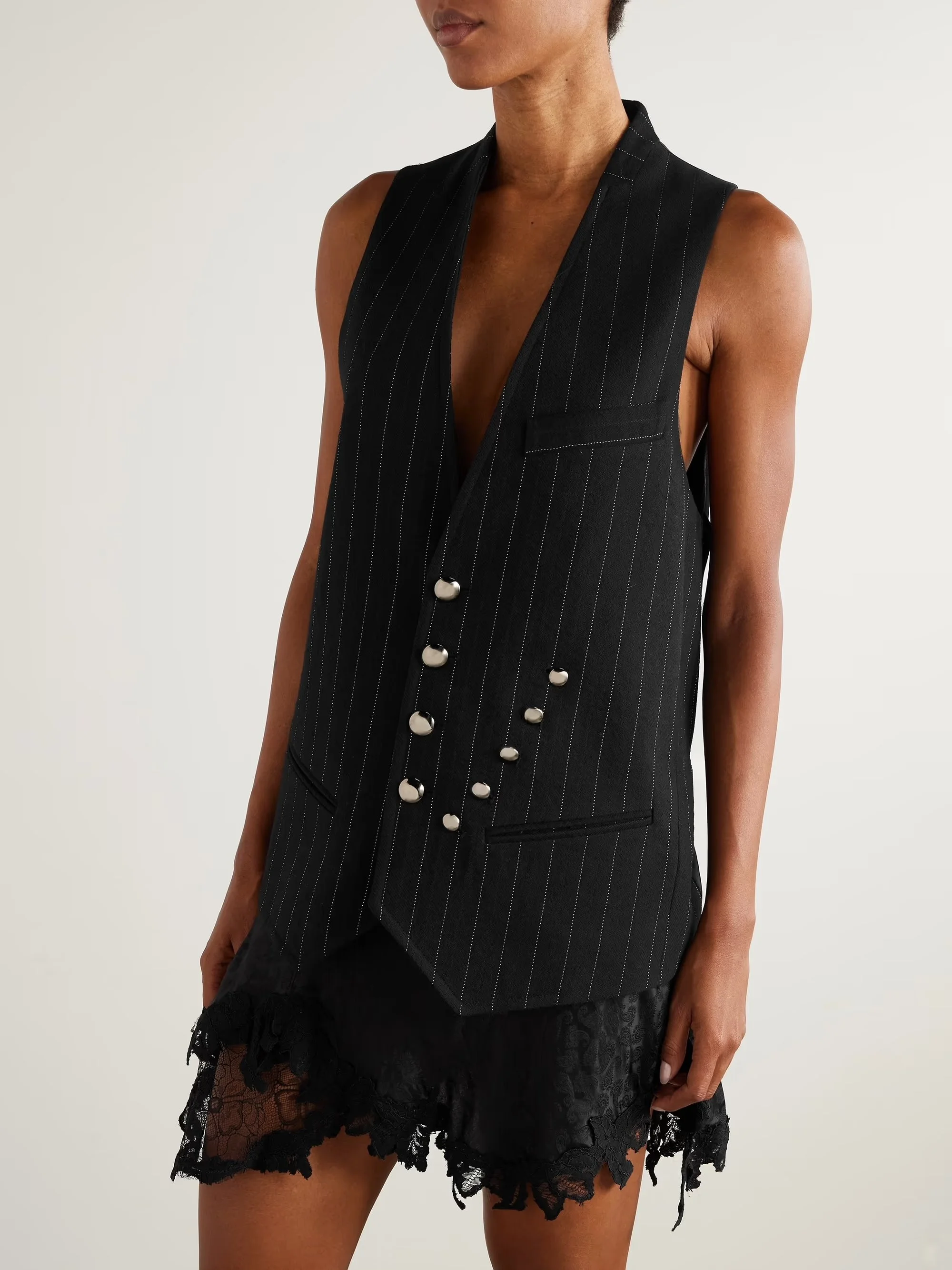 Isabel Marant - Manon Pinstriped Satin And Cotton-blend Twill Vest - Black