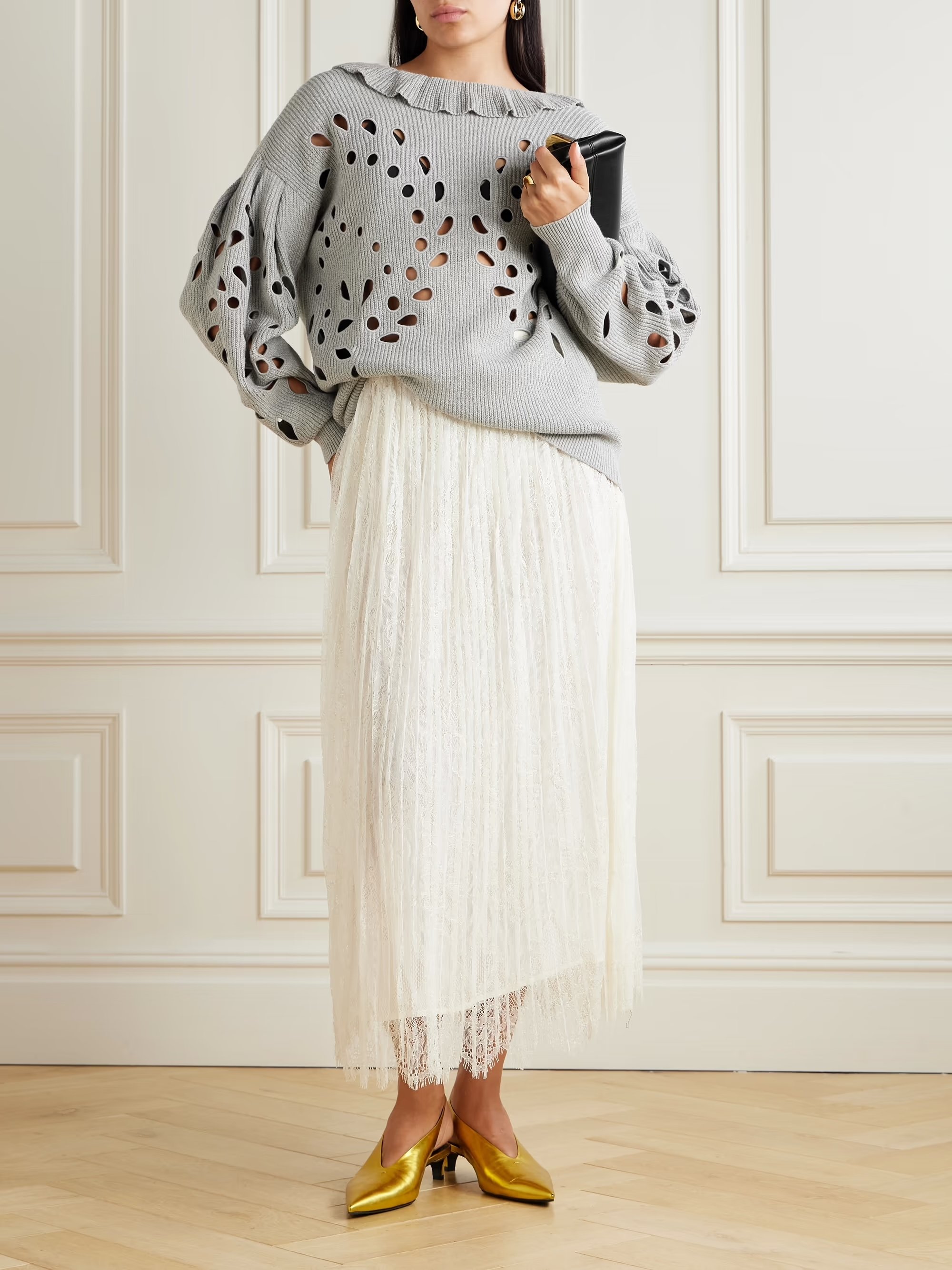 Ulla Johnson - Francia Oversized Cutout Ribbed Cotton-blend Sweater - Gray