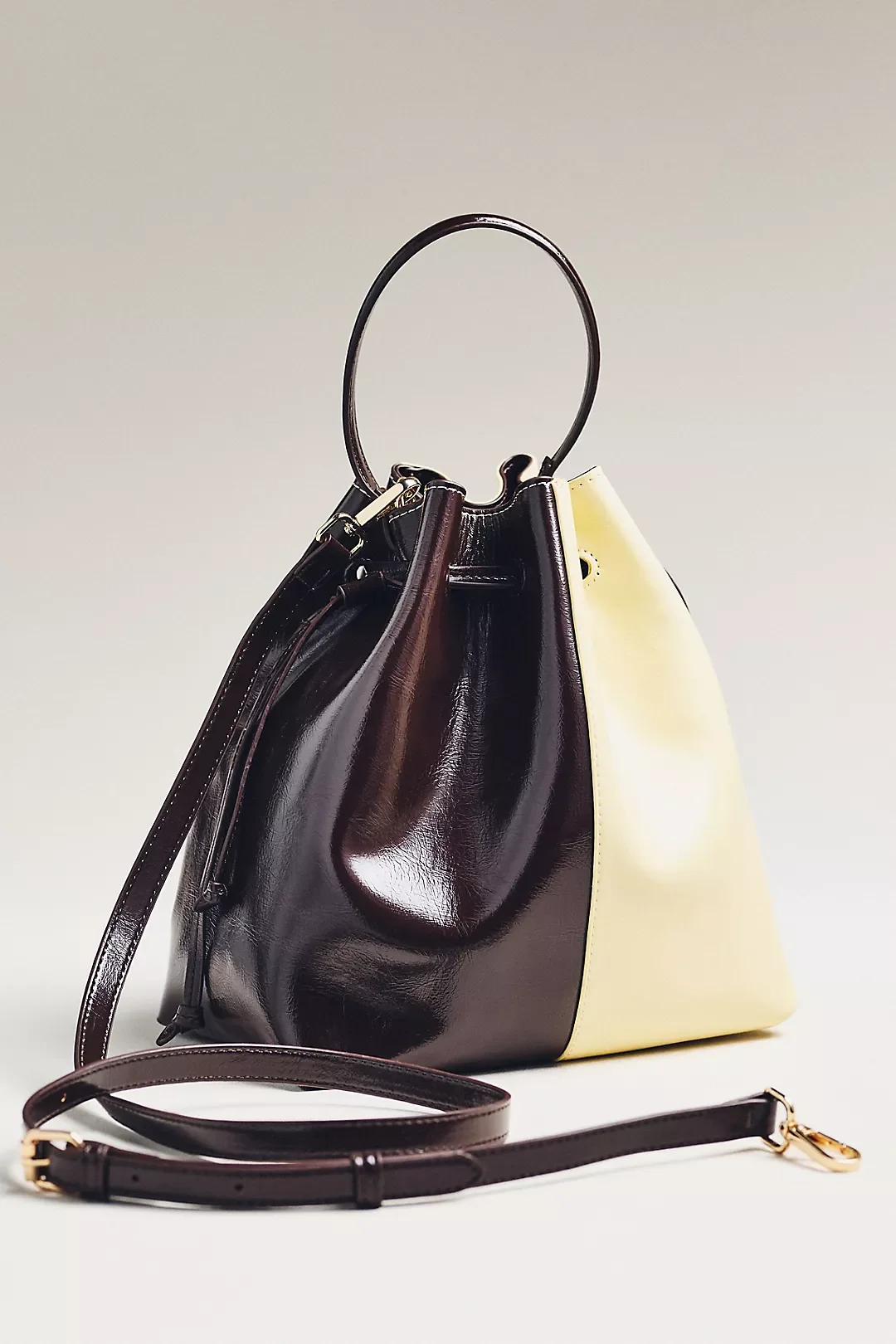 Two-Tone Cinched Bucket Bag