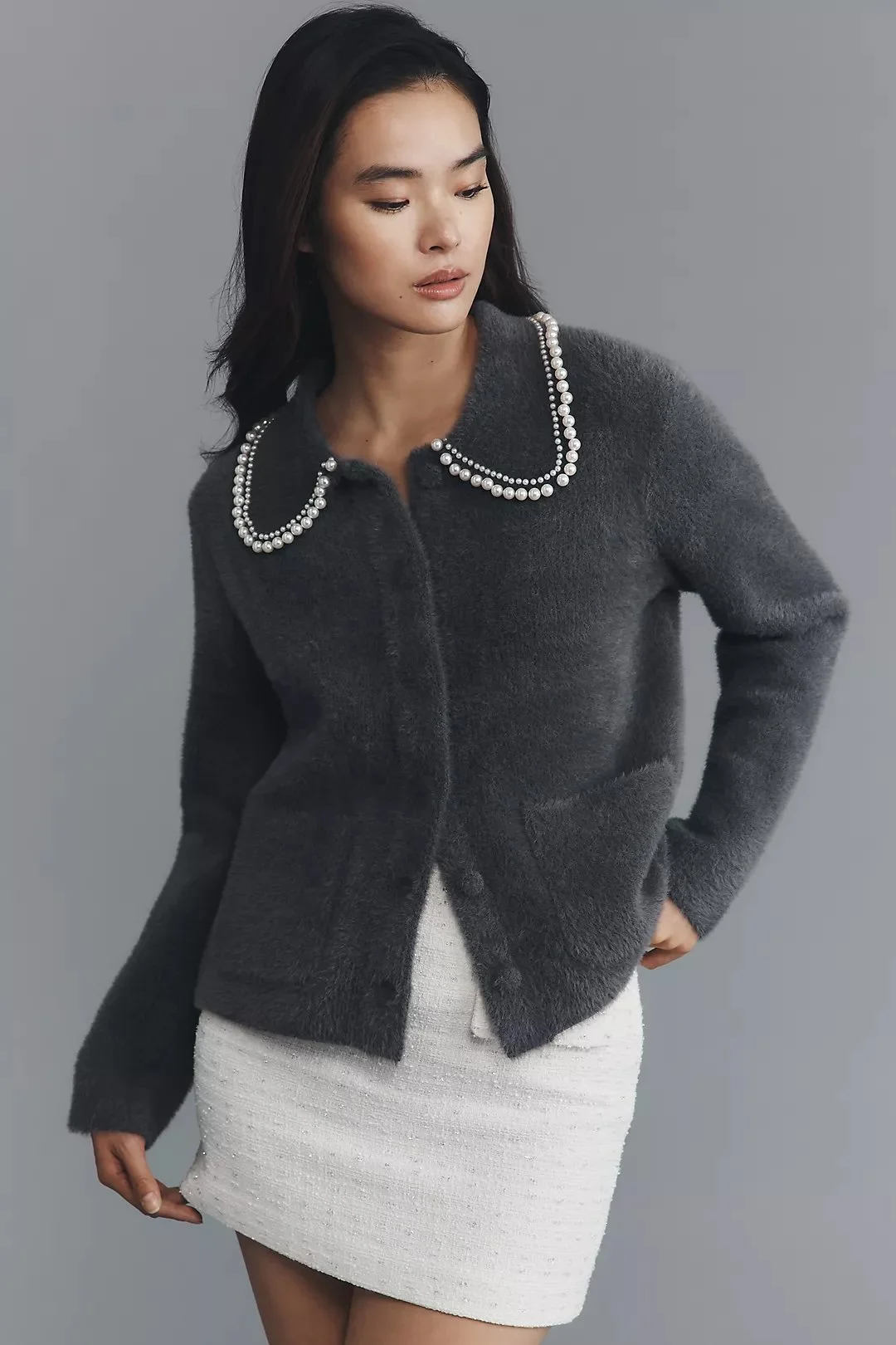 NVLT Pearl Collar Knit Jacket