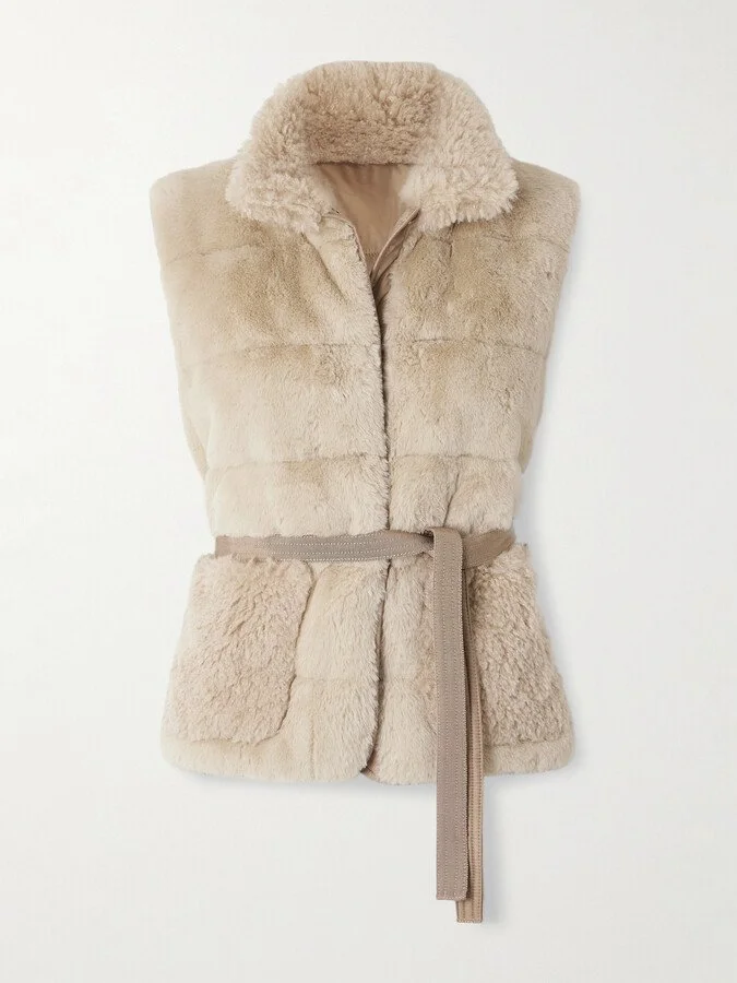 Moncler - Joui Belted Plush Down Gilet - Brown