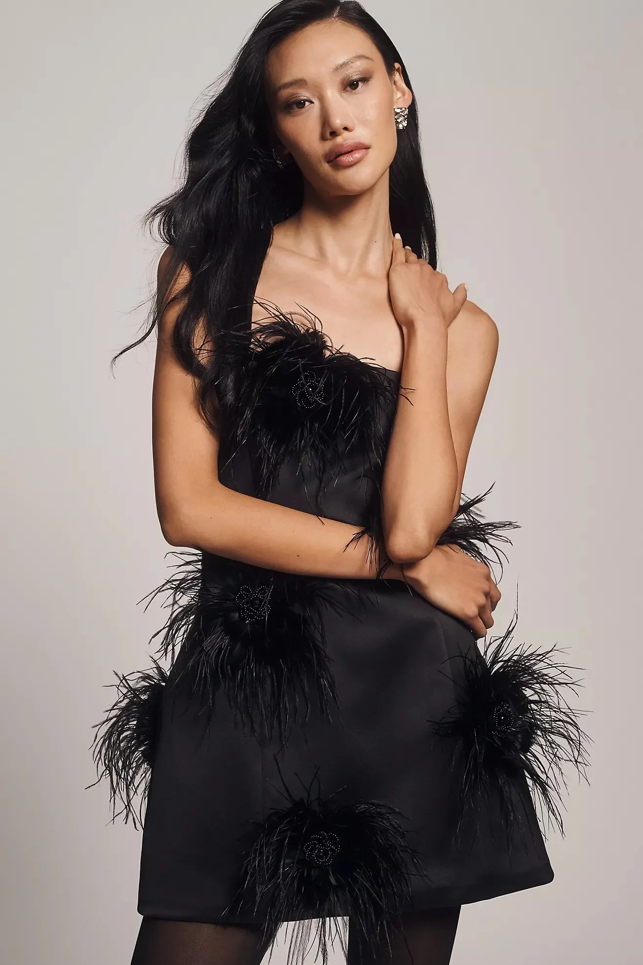 Delfi Collective Strapless Feathered Mini Dress