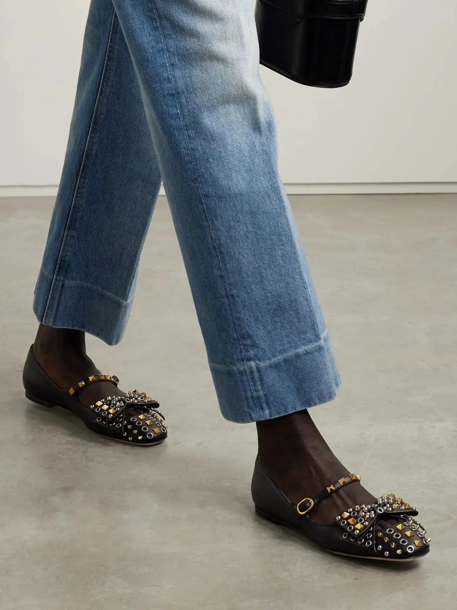 Bowow embellished leather Mary Jane ballet flats