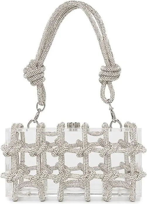 Gimue Clear Acrylic Purse Rhinestone Crystal Clutch Bag with Embellished Rope Knot Glitter Evening Handbag