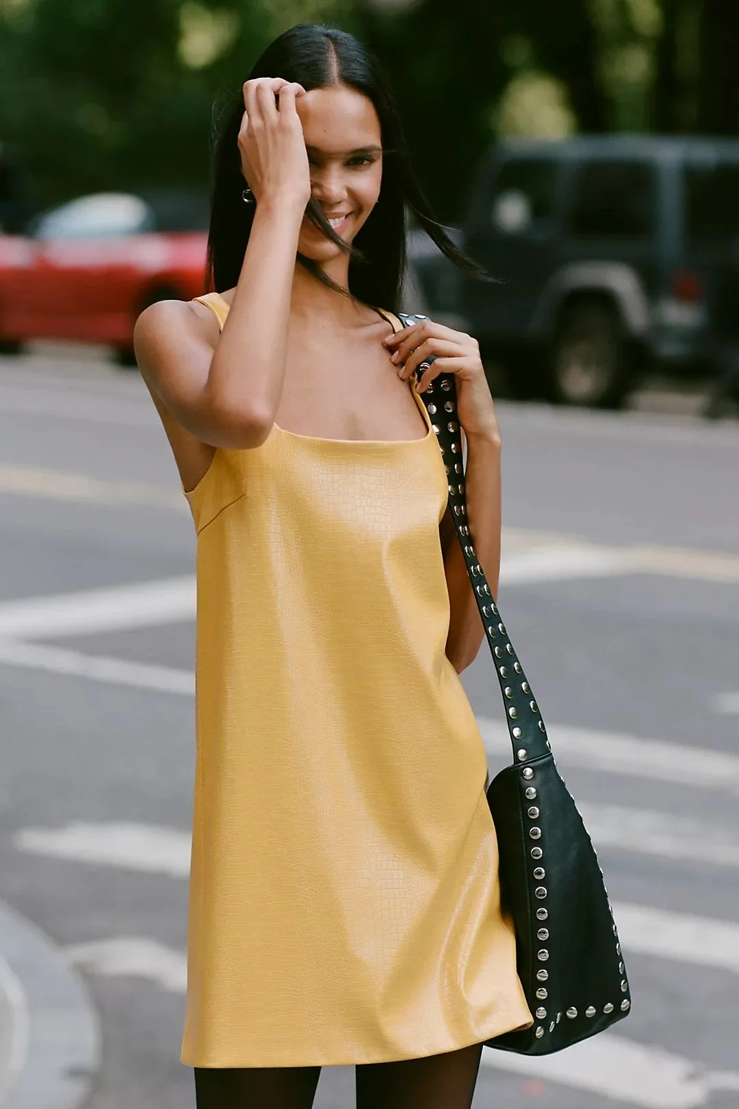 Siempre x Anthropologie Faux Leather Mini Dress