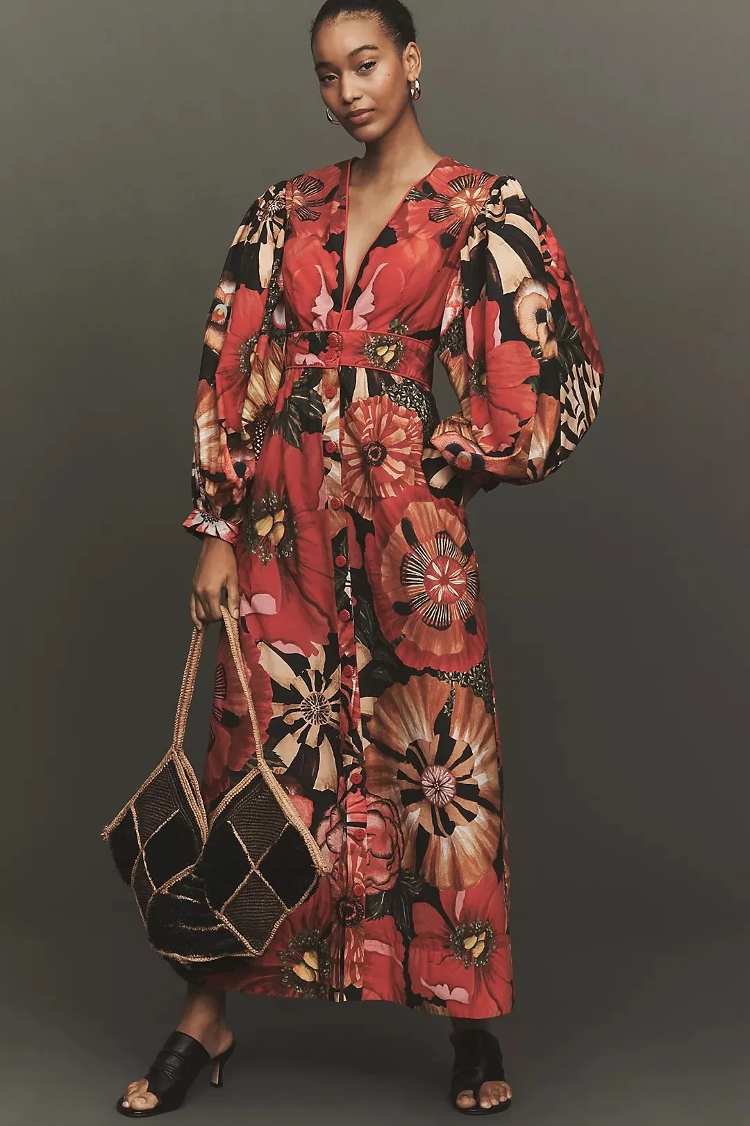 Flowershop Puff-Sleeve Maxi Dress