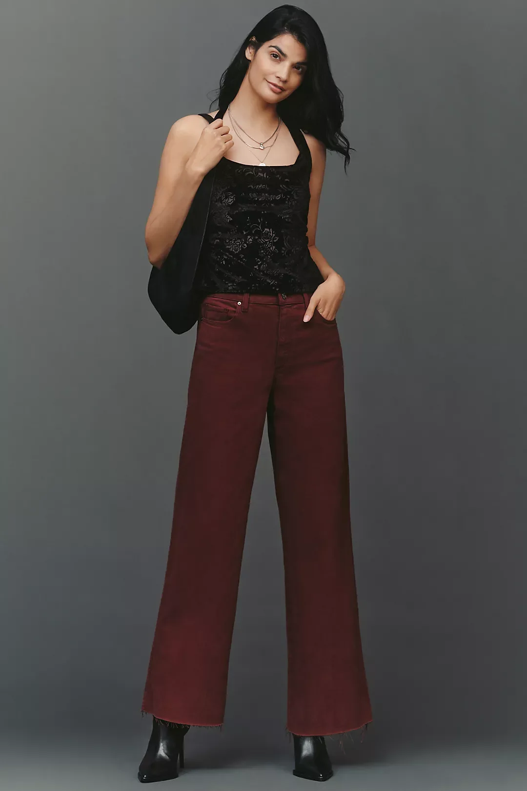 Anessa High-Rise Wide-Leg Raw-Hem Jeans