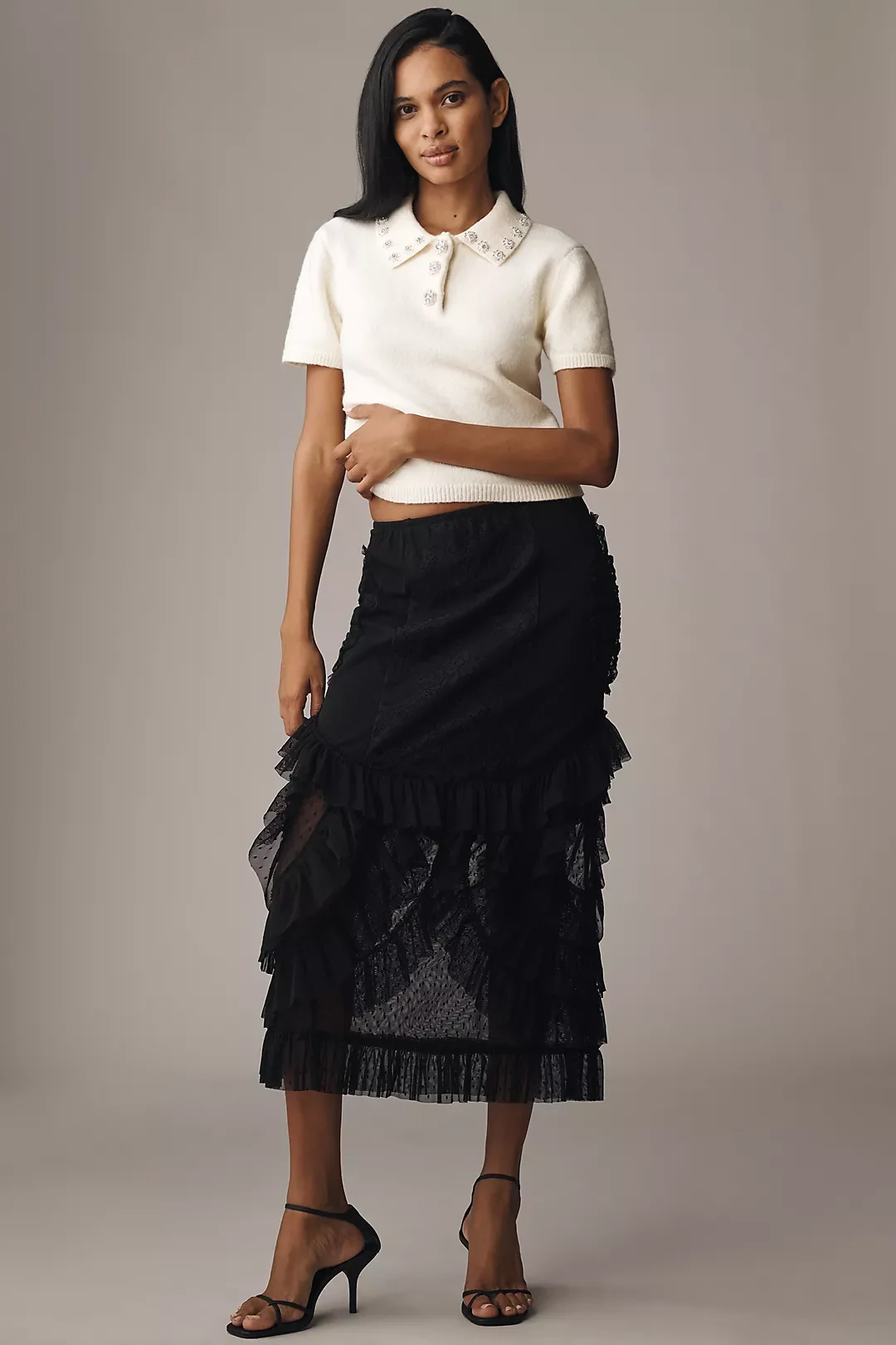 Victorian Lace Ruffle Midi Skirt