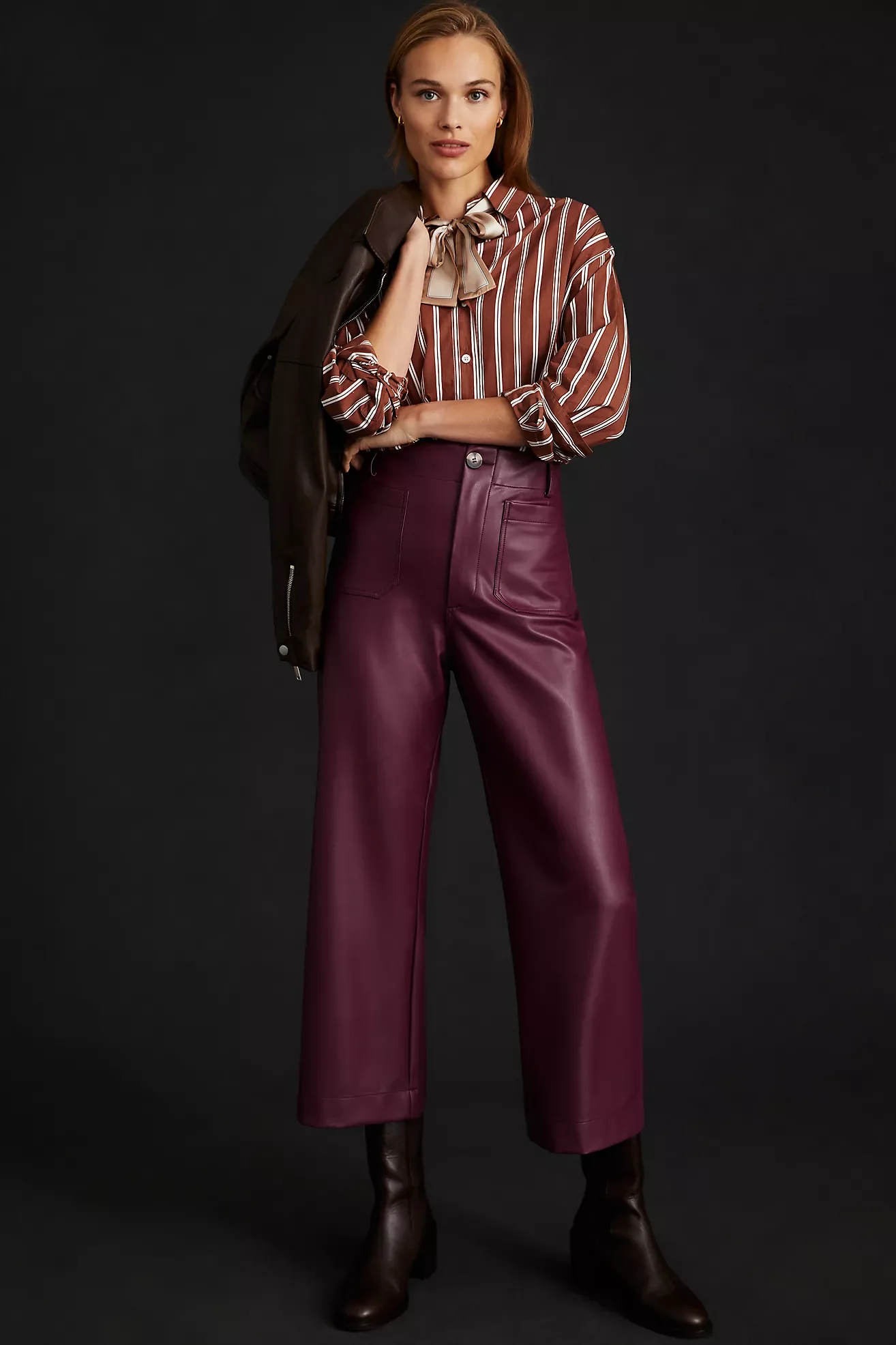 The Colette Faux Leather Crop Wide-Leg Pants by Maeve