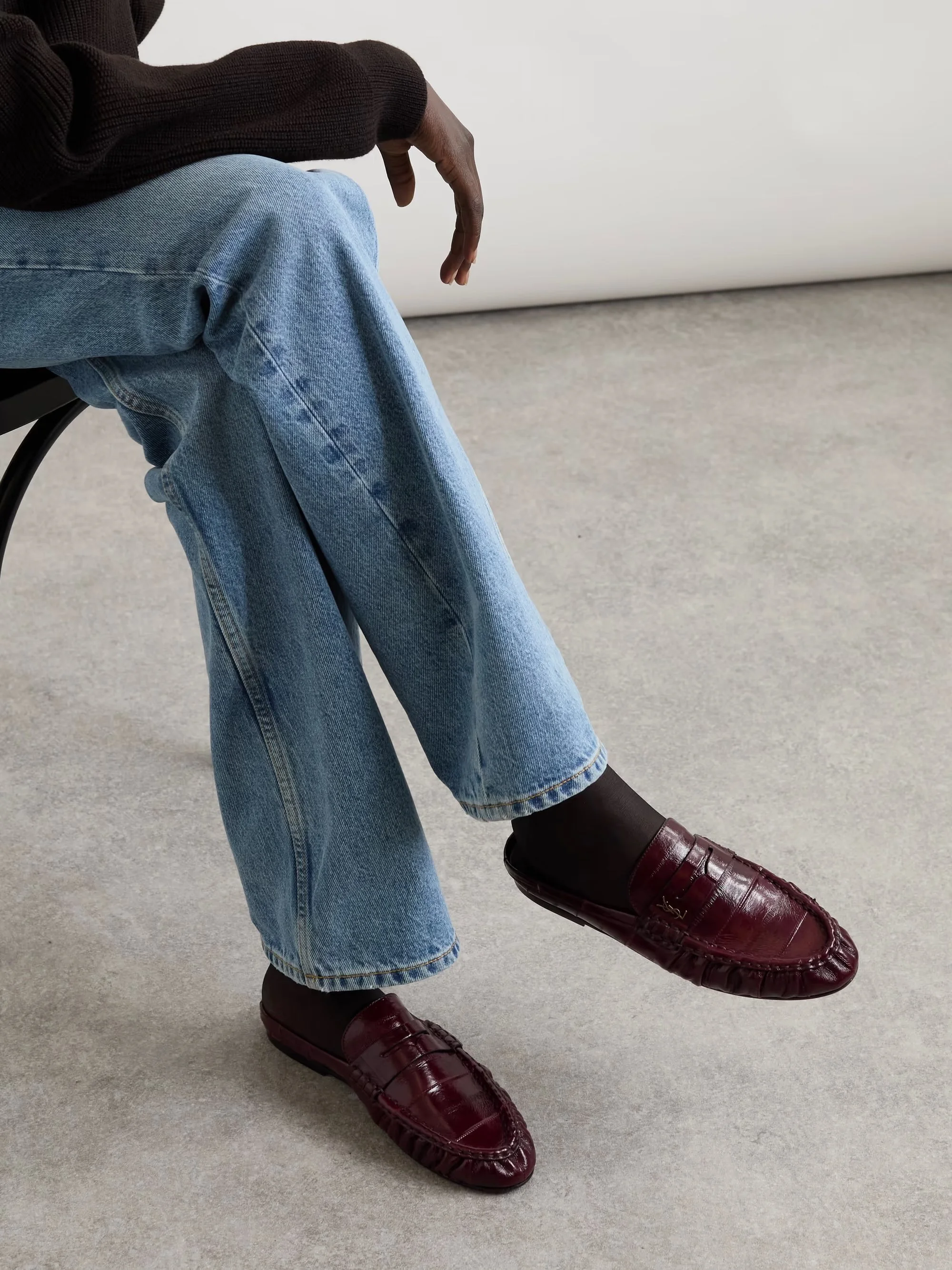 SAINT LAURENT - Le Loafer Eel Slippers - Burgundy