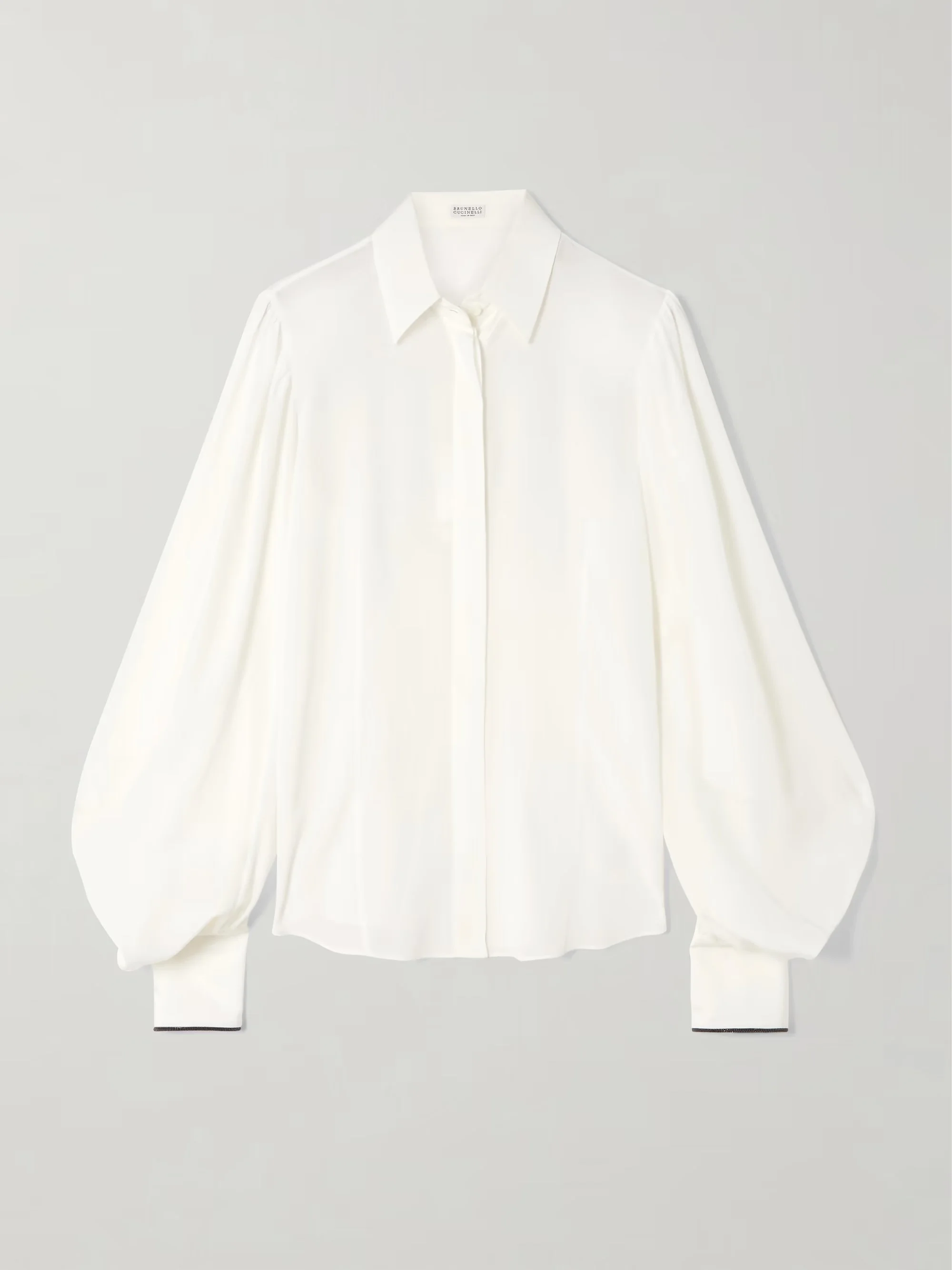 Brunello Cucinelli - Bead-embellished Silk Shirt - White