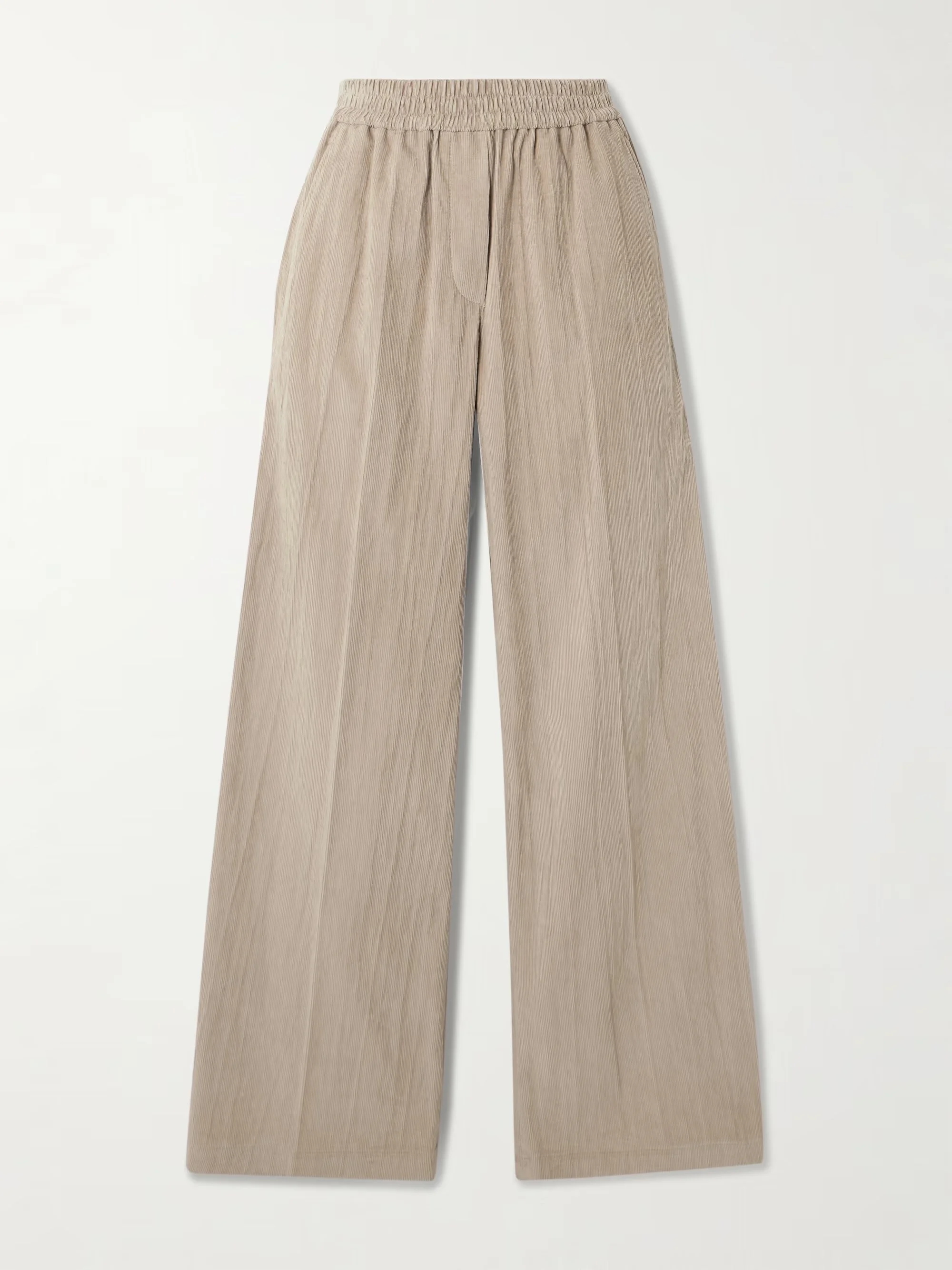 Brunello Cucinelli - Gathered Cotton-blend Corduroy Wide-leg Pants - Neutrals