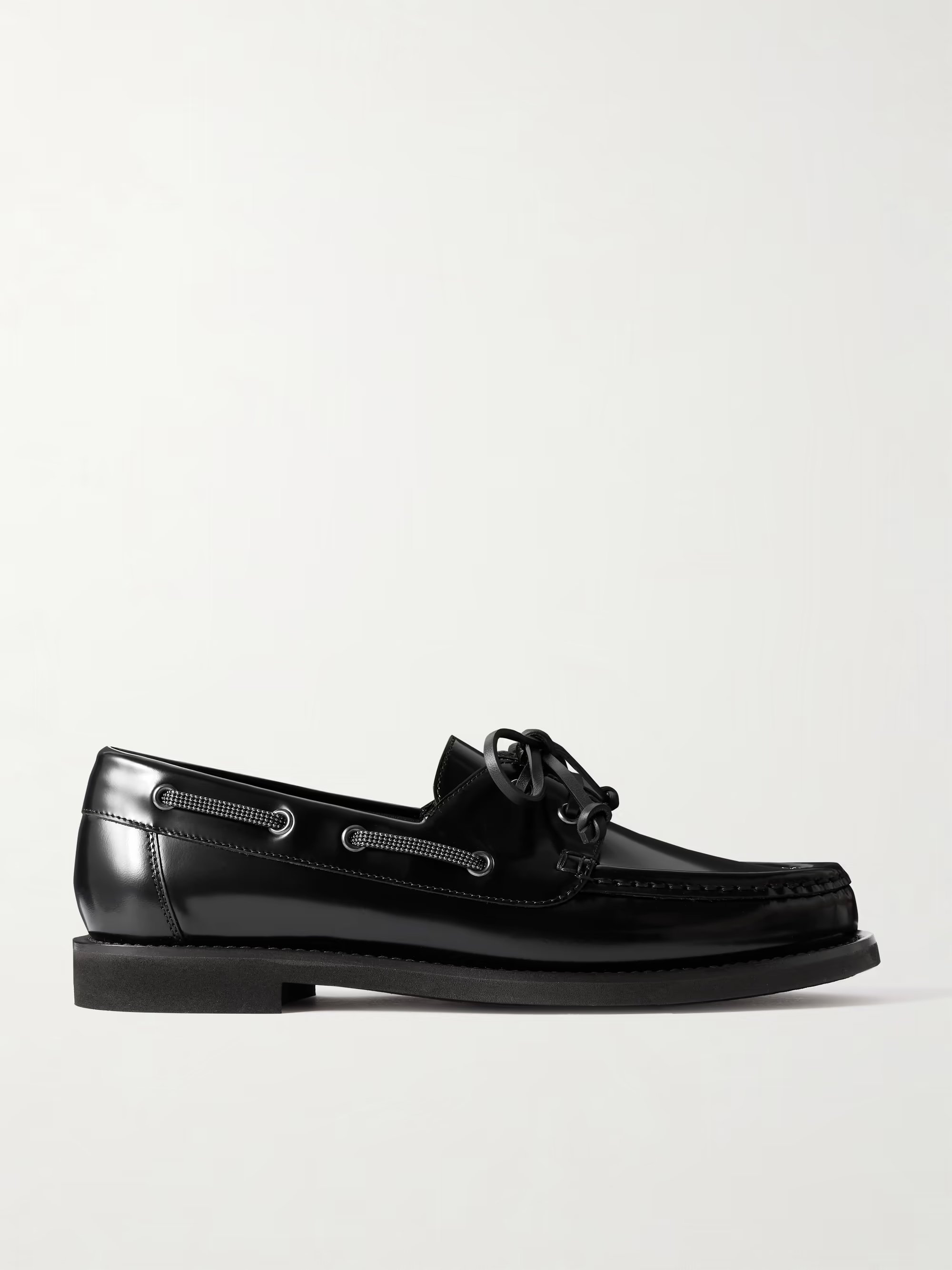 Brunello Cucinelli - Embellished Polished-leather Boat Shoes - Black