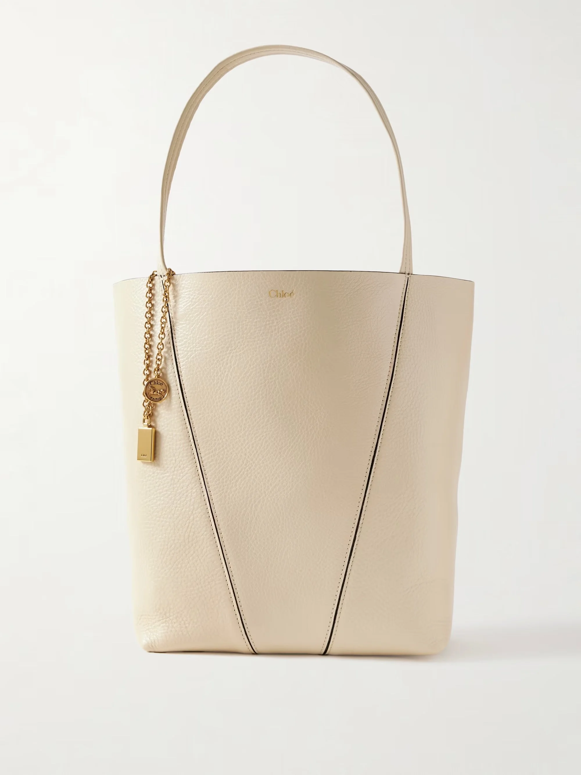 Chloé - Spin Embellished Textured-leather Tote - Ecru