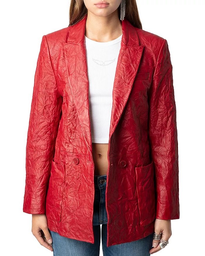Zadig &amp; Voltaire Visko Cuir Froisse Leather Blazer