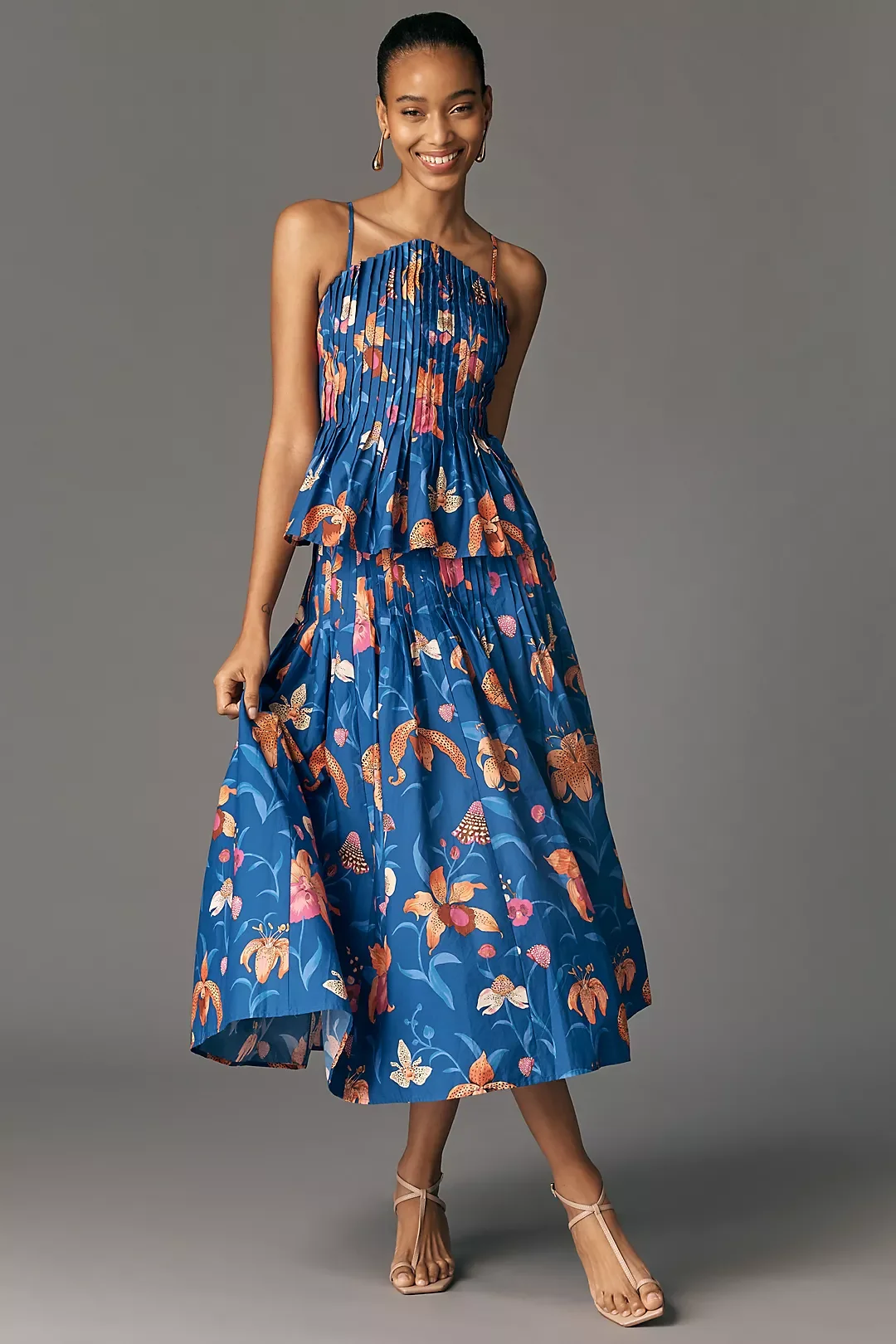 Pintuck Cotton Midi Skirt