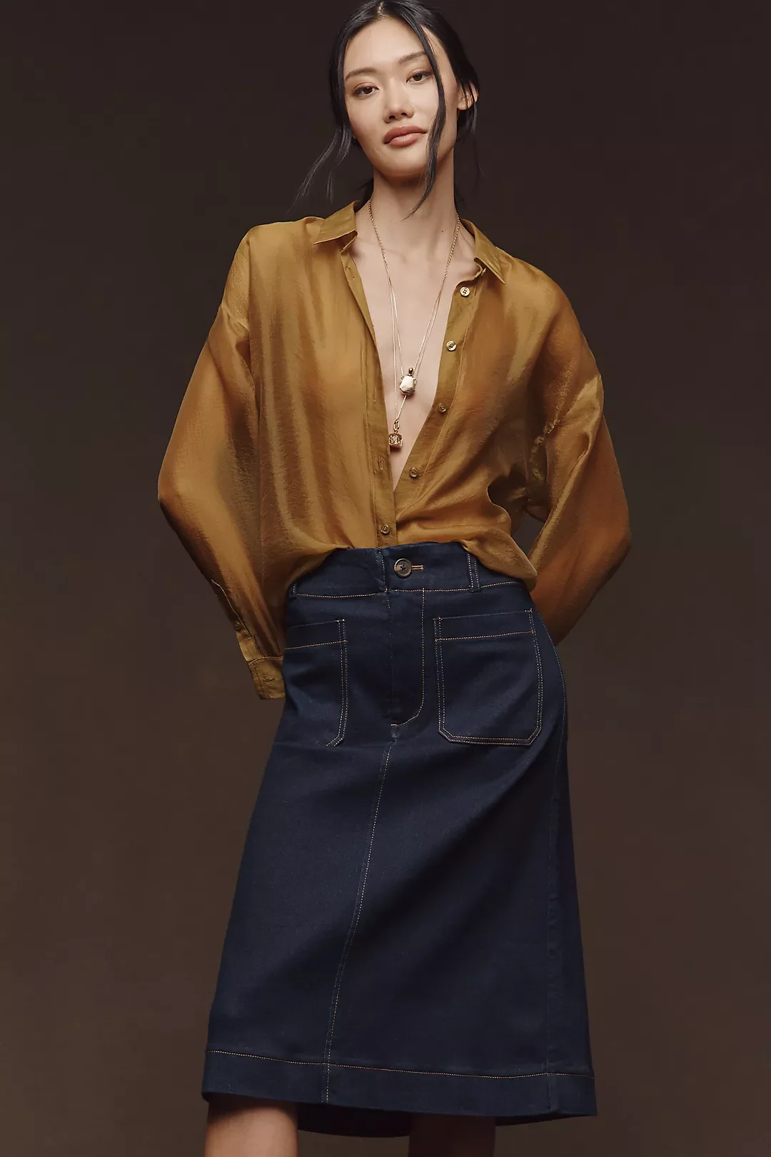 The Colette Denim A-Line Skirt by Maeve