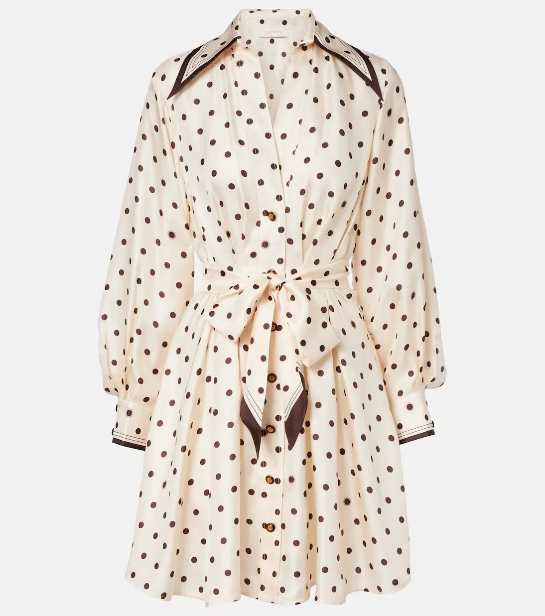 Zimmermann - Belted Polka-dot Silk-satin Mini Shirt Dress - Cream
