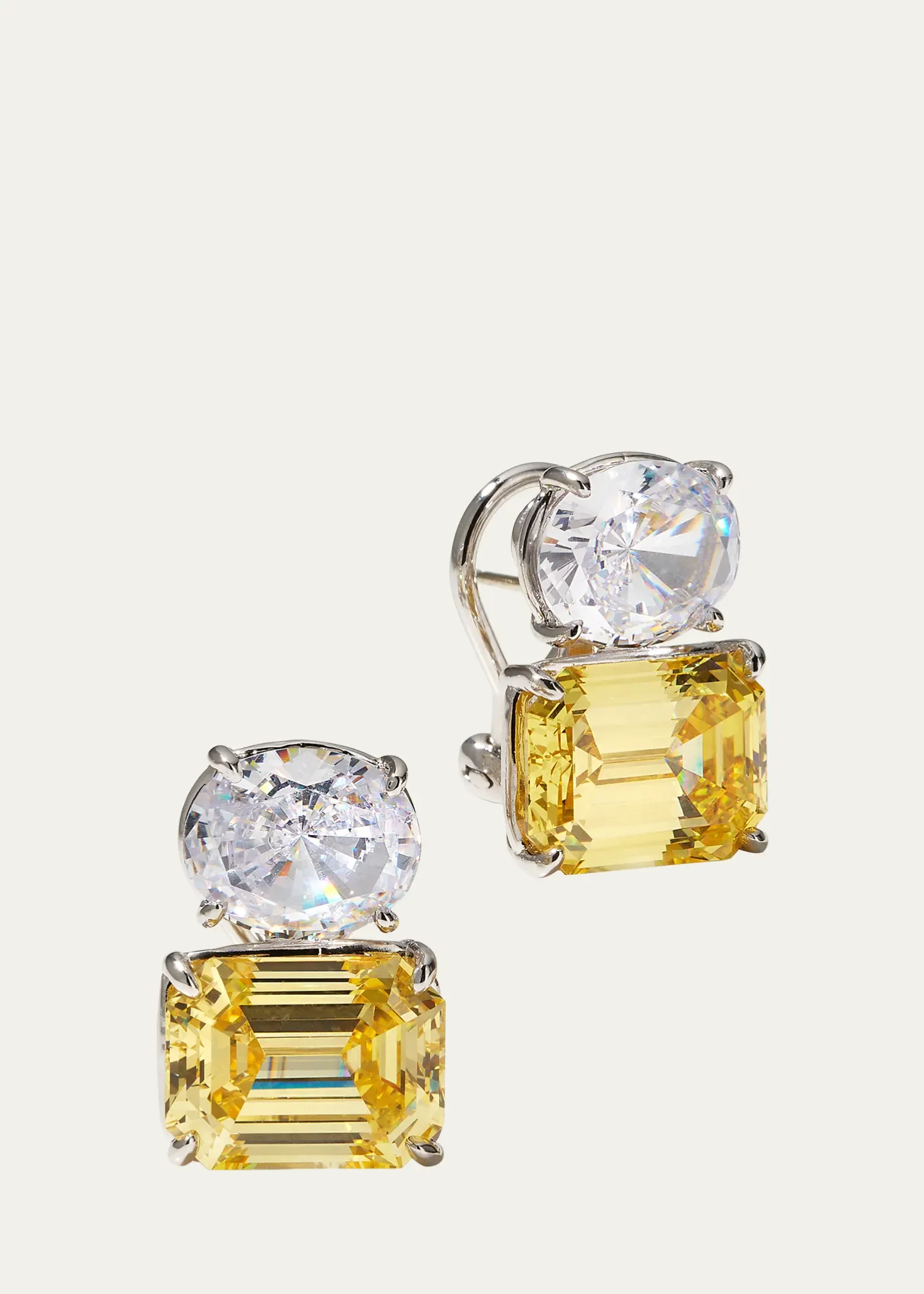 26.0 TCW White Oval &amp; Canary Emerald-Cut Stud Earrings
