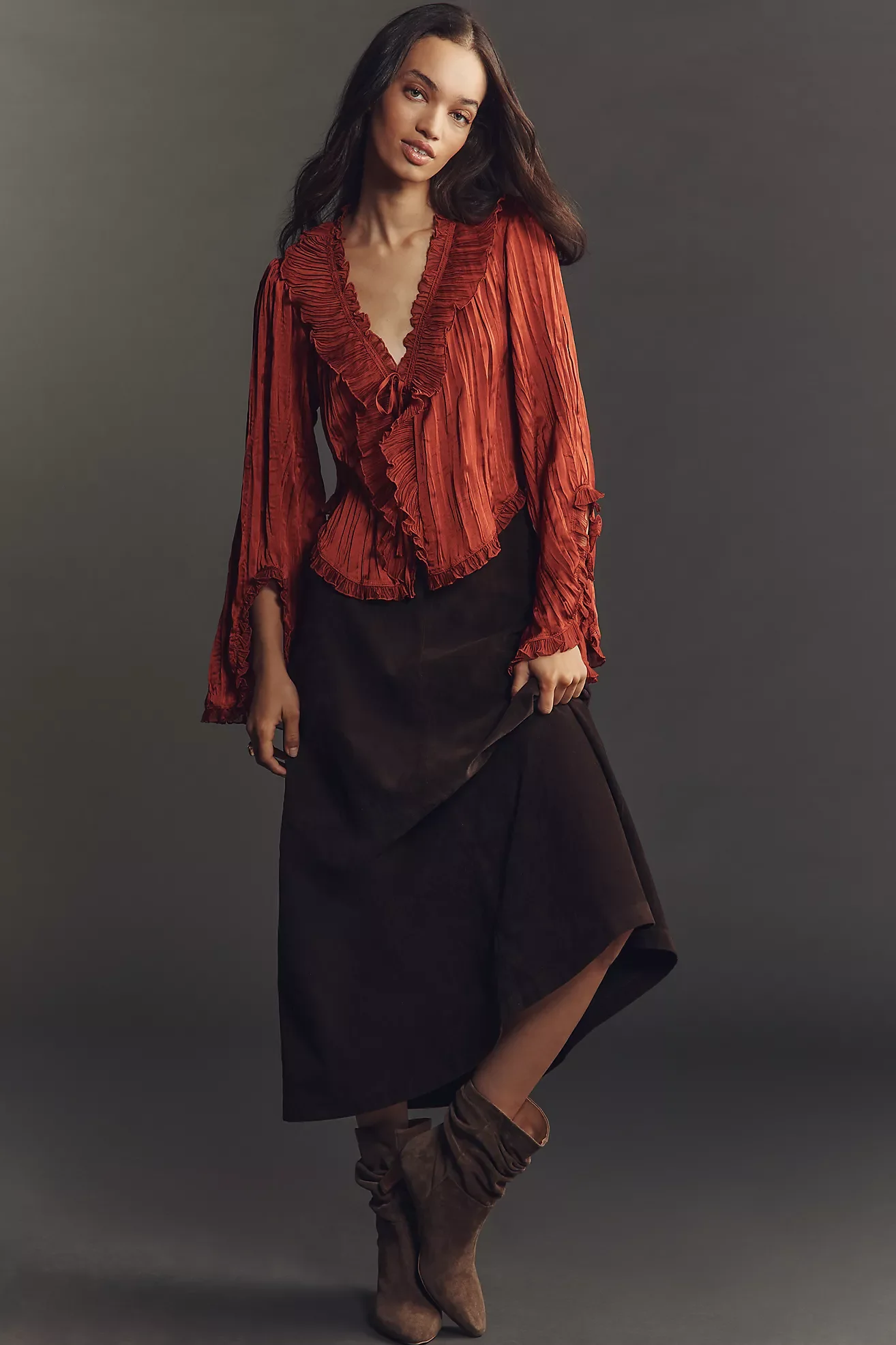 Long-Sleeve Ruffled Tie-Front Top (Copy)