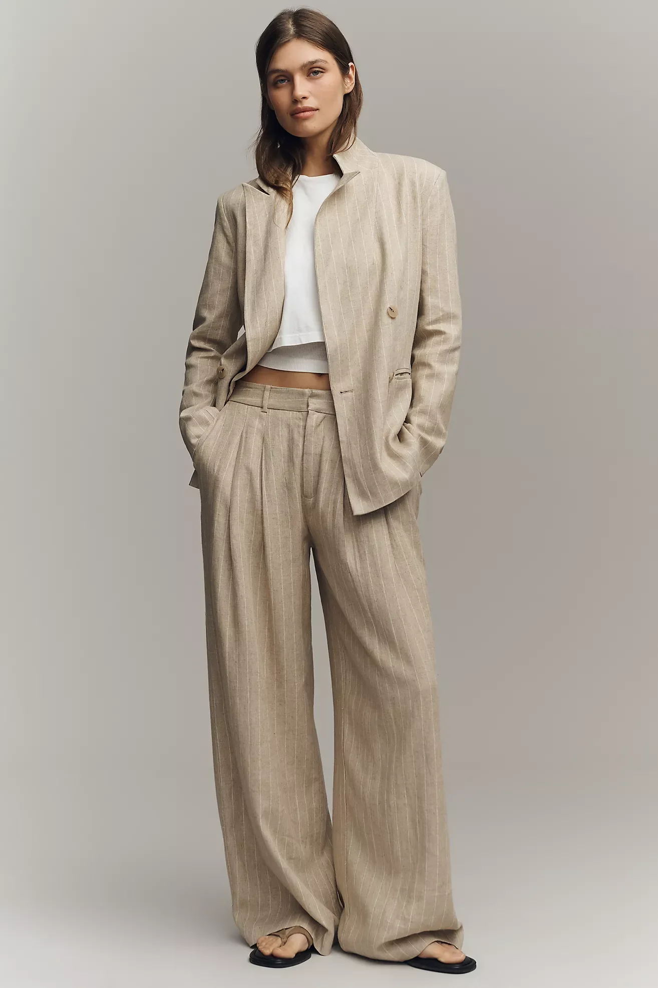 The Avery Linen Blend Stripe Twill Pants by Maeve