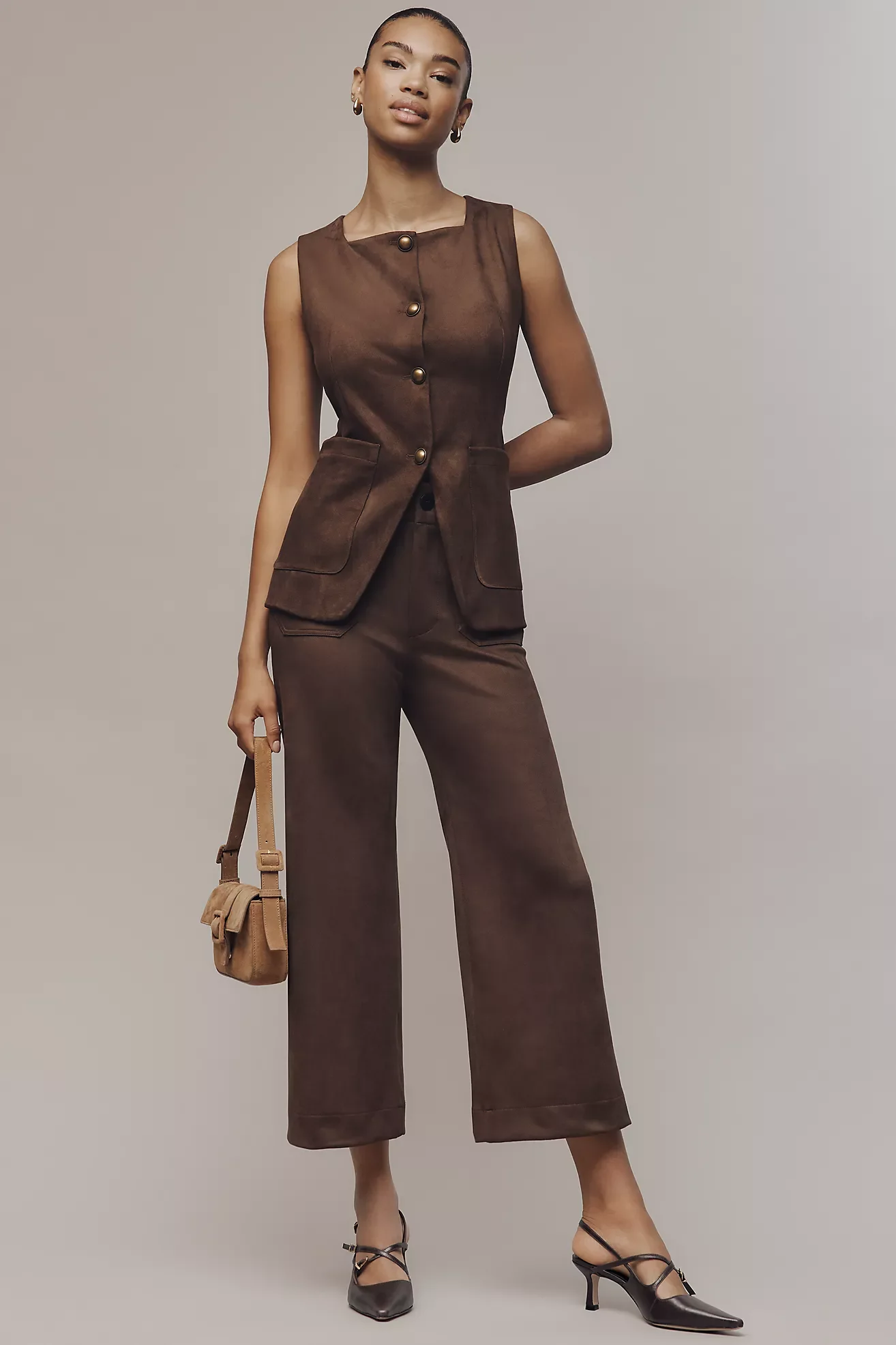 The Colette Crop Suede High-Rise Wide-Leg Pants by Maeve
