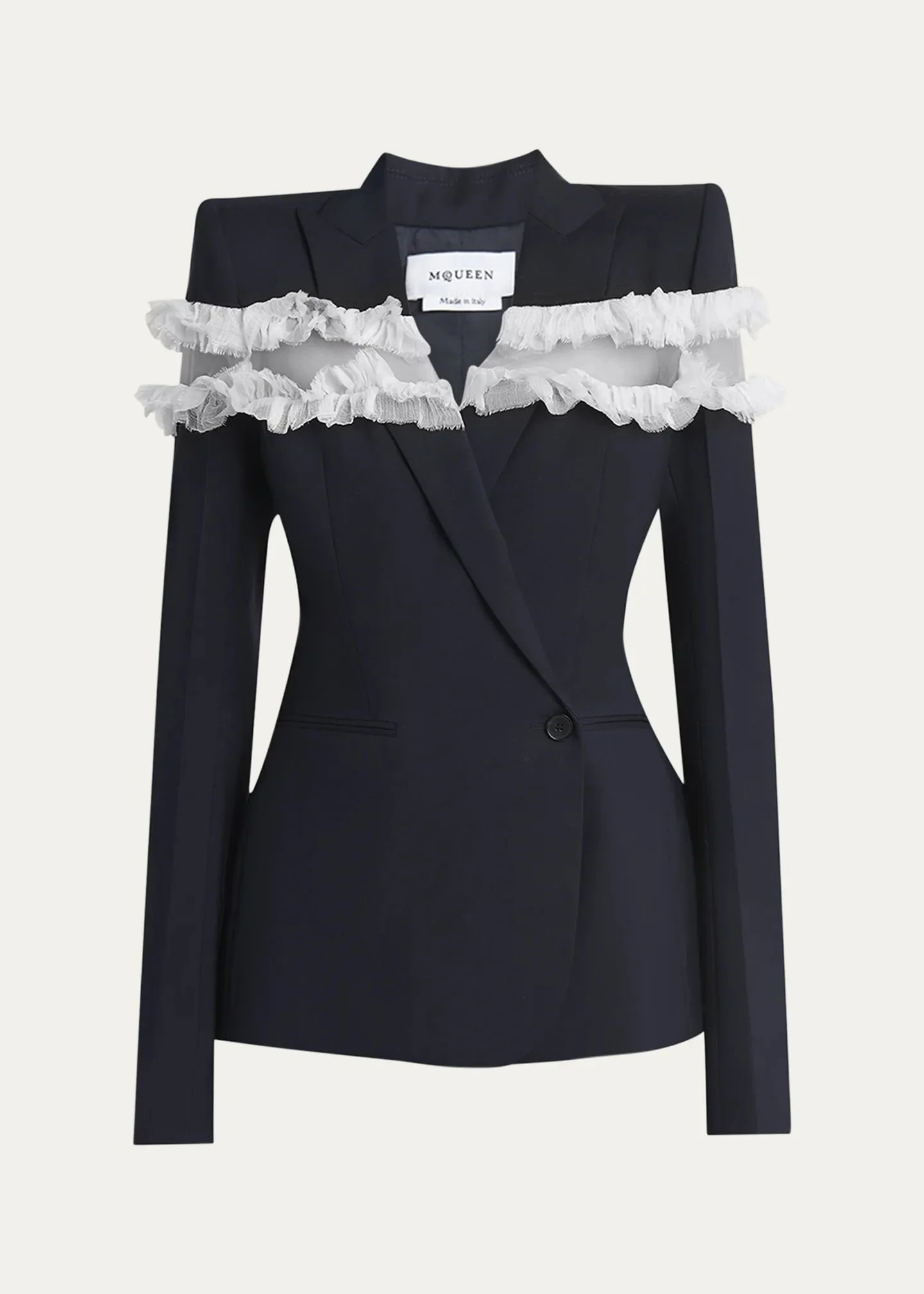Ruffle Inset Single-Breasted Blazer